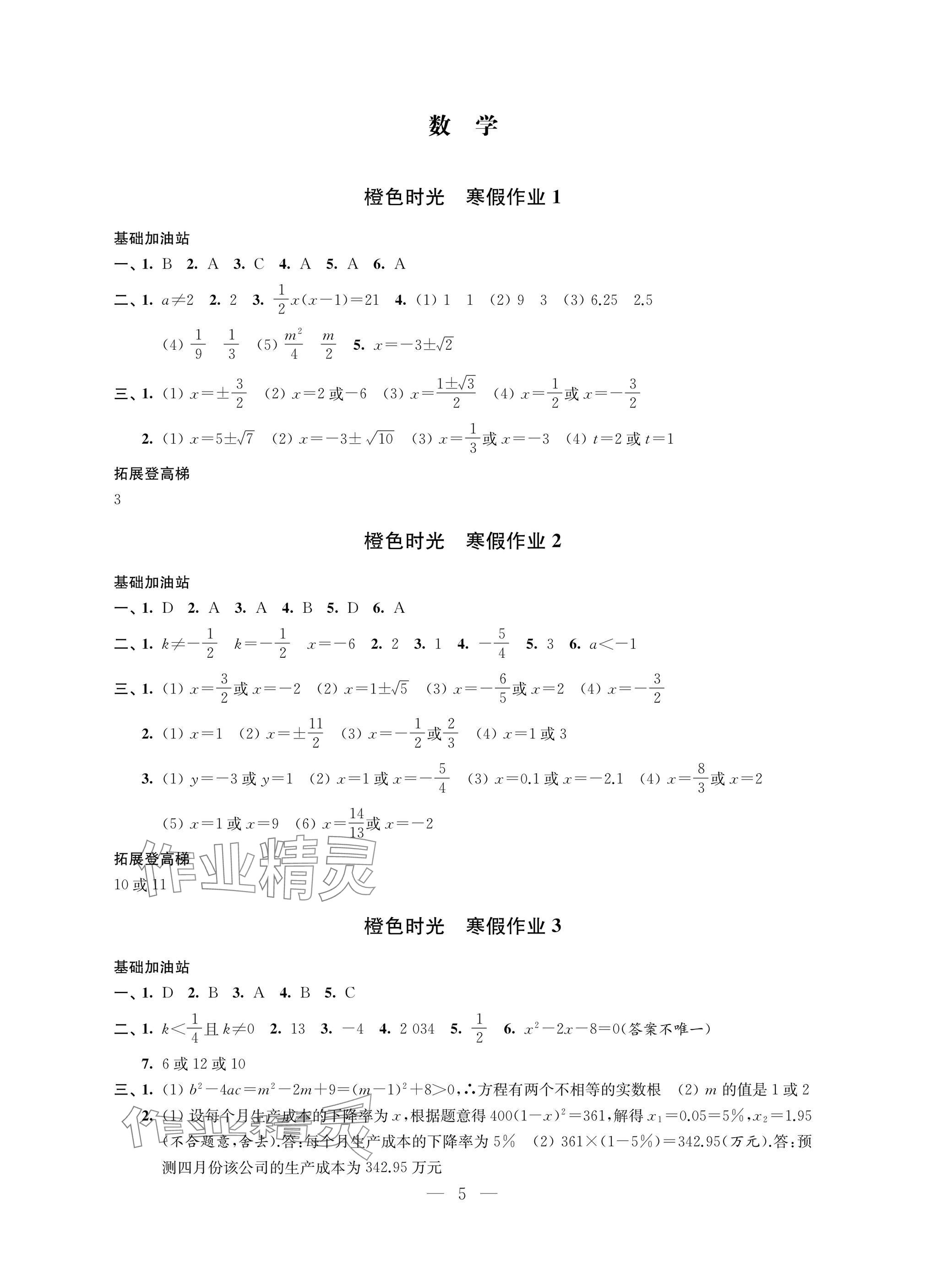 2025年橙色時光寒假作業九年級合訂本 參考答案第5頁