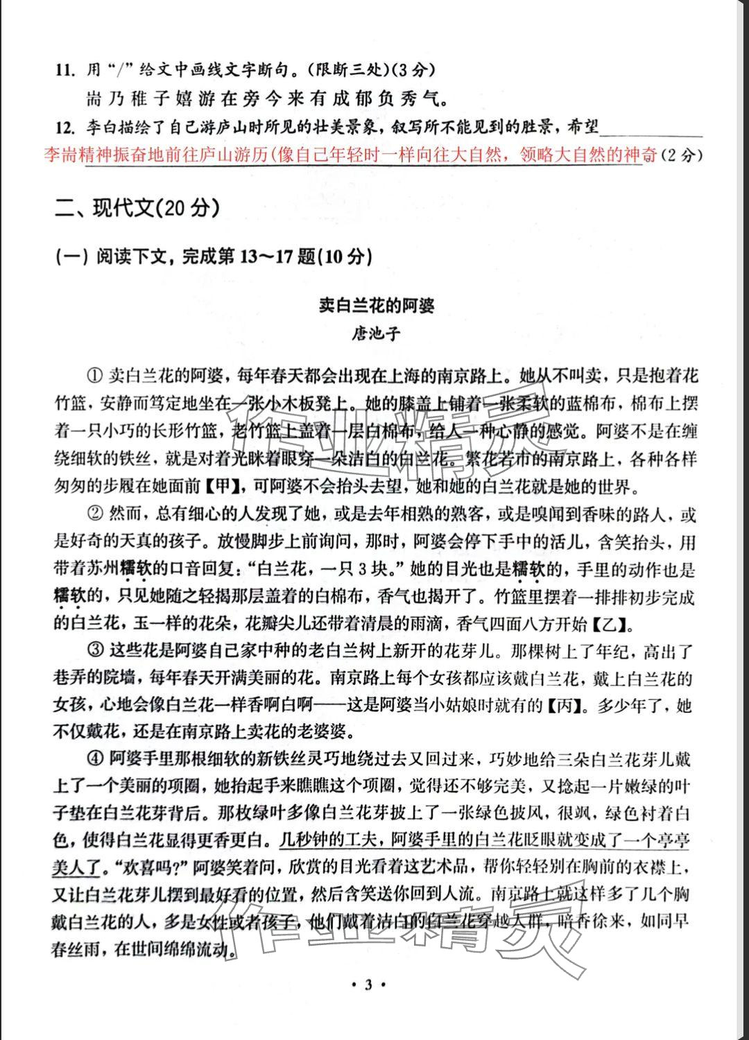 2025年中學生語文同步精練八年級下冊人教版五四制 參考答案第8頁