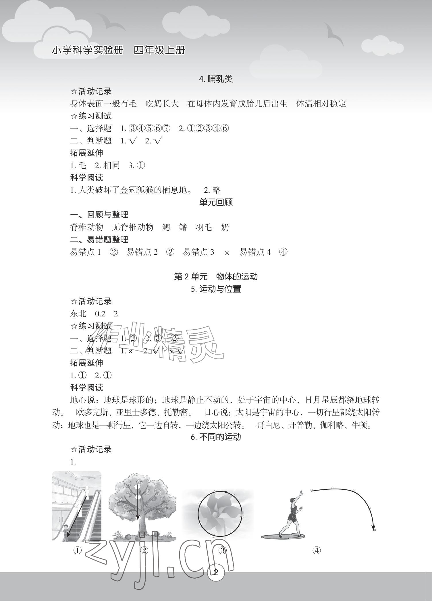 2026年小学科学实验册四年级上册苏教版&nbsp;参考答案第2页