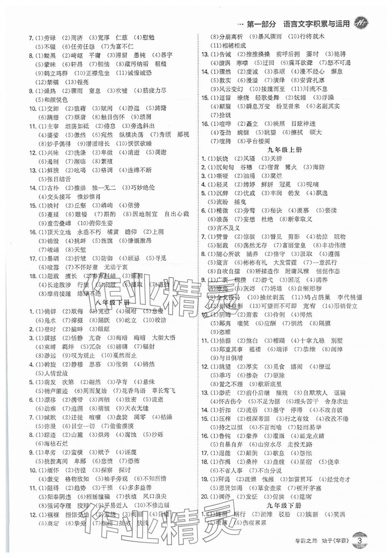 2025年翰庭學霸語文中考廣東專版 參考答案第2頁