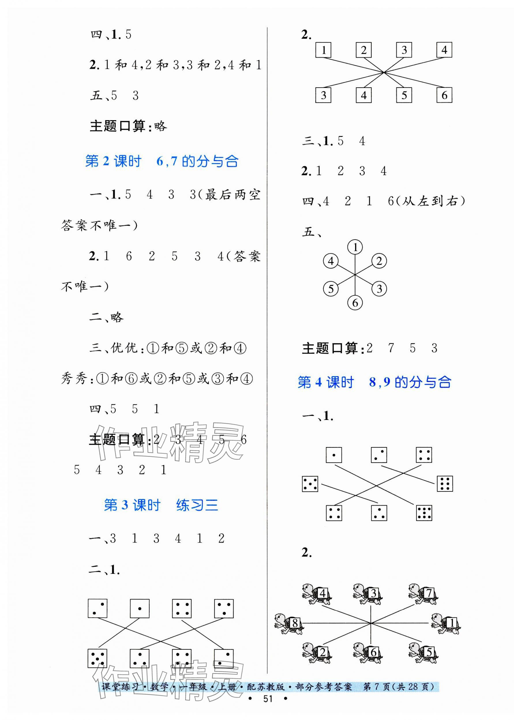 2023年課堂練習(xí)一年級(jí)數(shù)學(xué)上冊(cè)蘇教版 第7頁(yè)