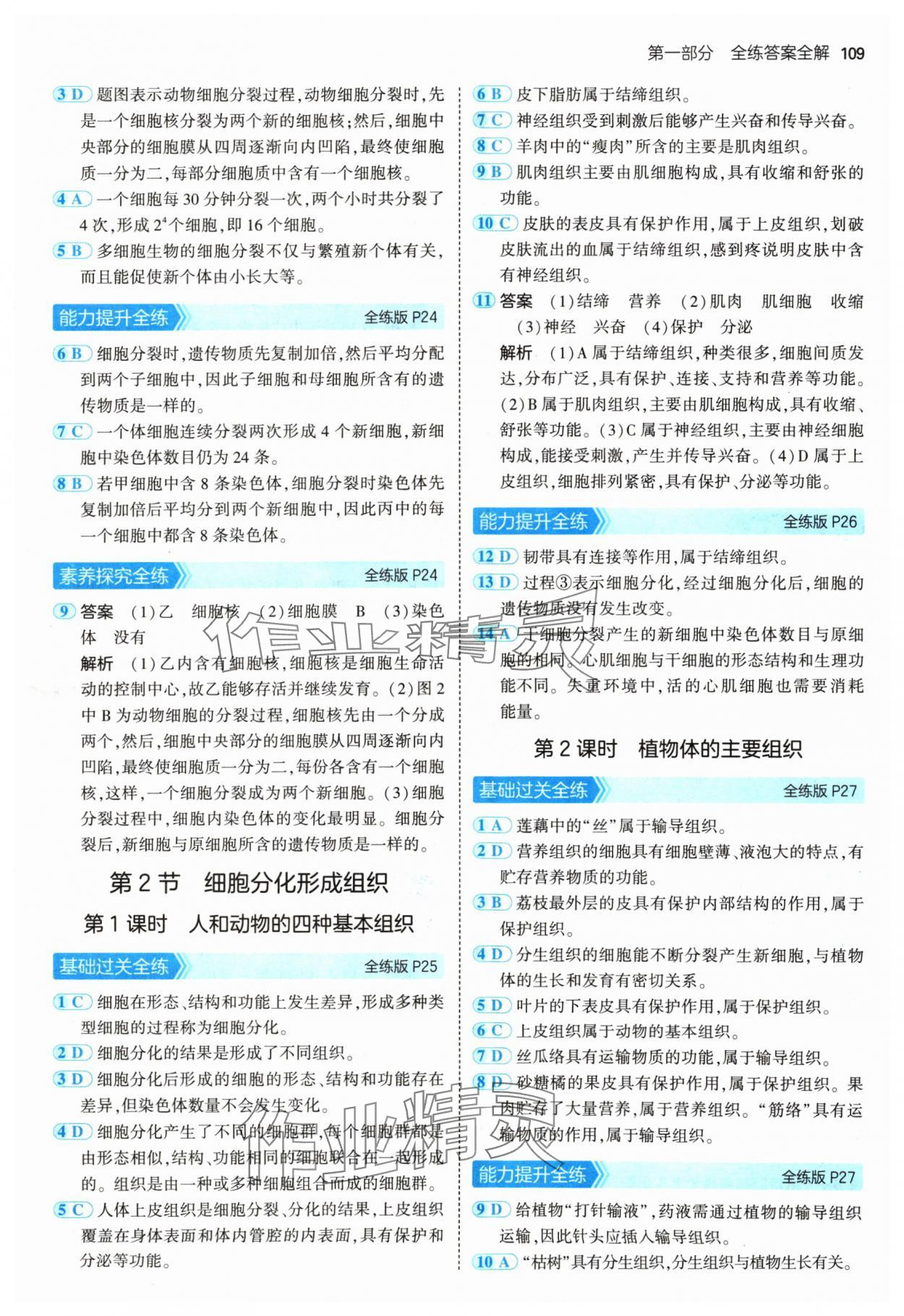 2024年5年中考3年模拟七年级生物上册北师大版 参考答案第7页