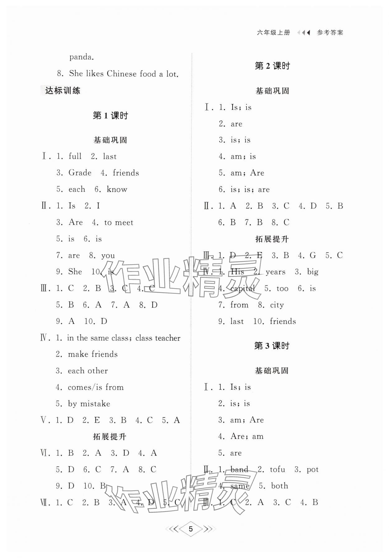 2024年綜合能力訓(xùn)練六年級英語上冊魯教版54制 參考答案第5頁