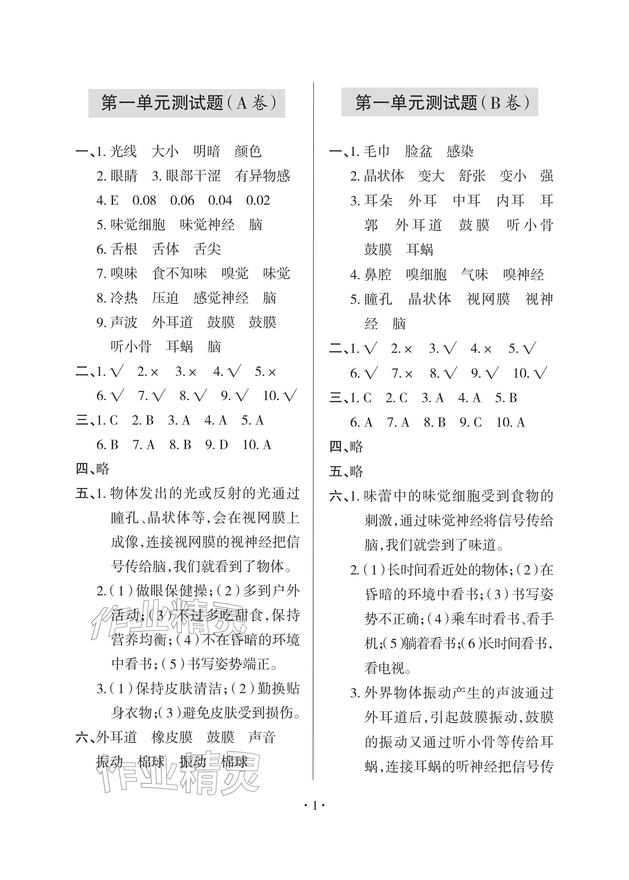 2026年单元自测试卷青岛出版社六年级科学下册青岛版&nbsp;参考答案第1页