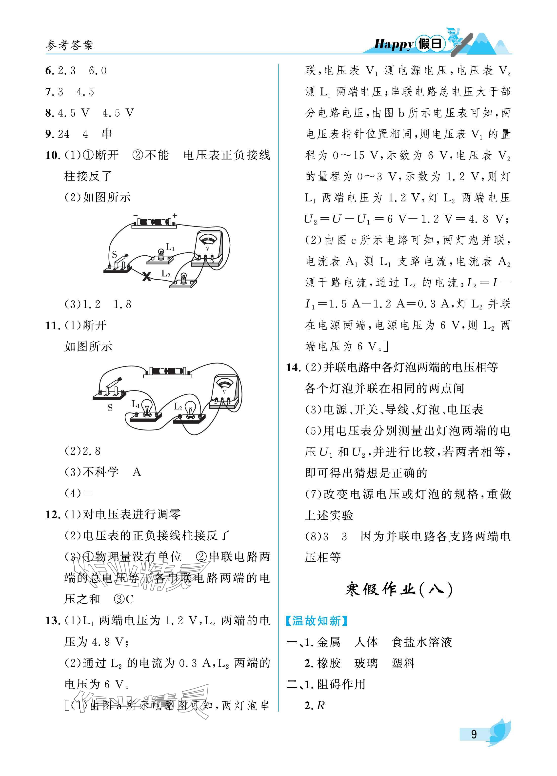 2025年寒假Happy假日九年级物理鲁科版 参考答案第9页