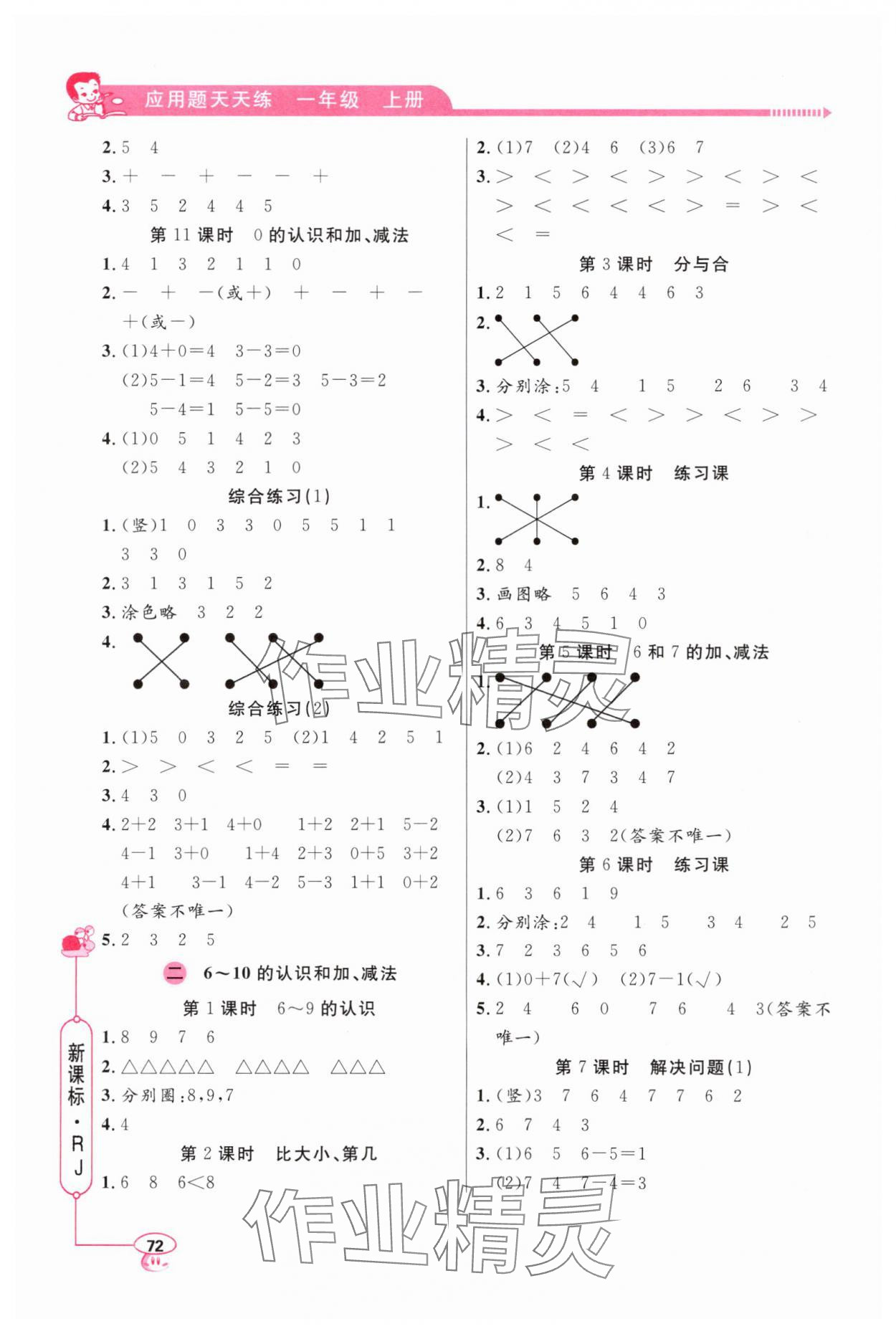 2024年應用題天天練一年級上冊人教版山東畫報出版社 第2頁