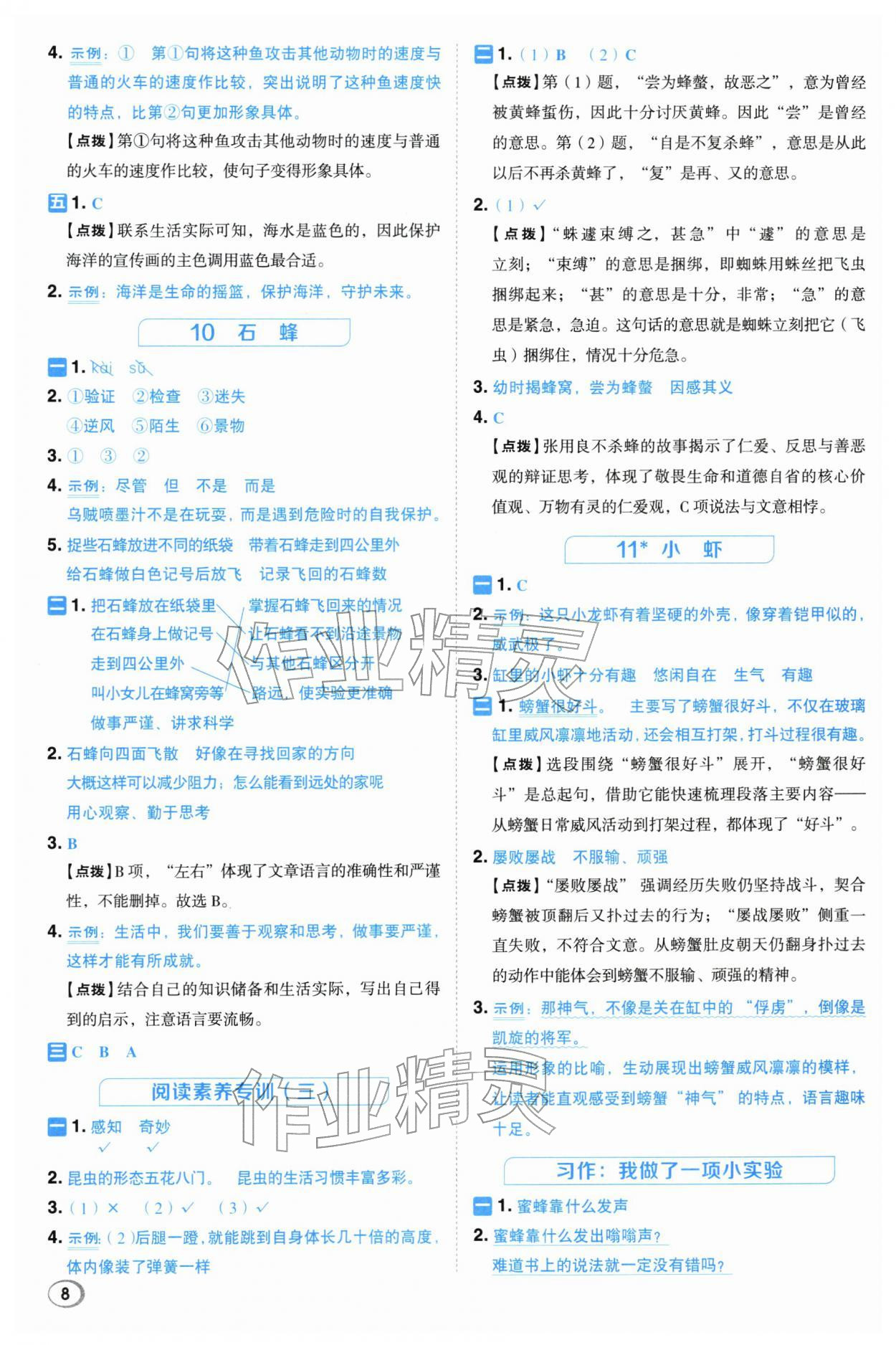 2026年综合应用创新题典中点三年级语文下册人教版浙江专版&nbsp;参考答案第8页
