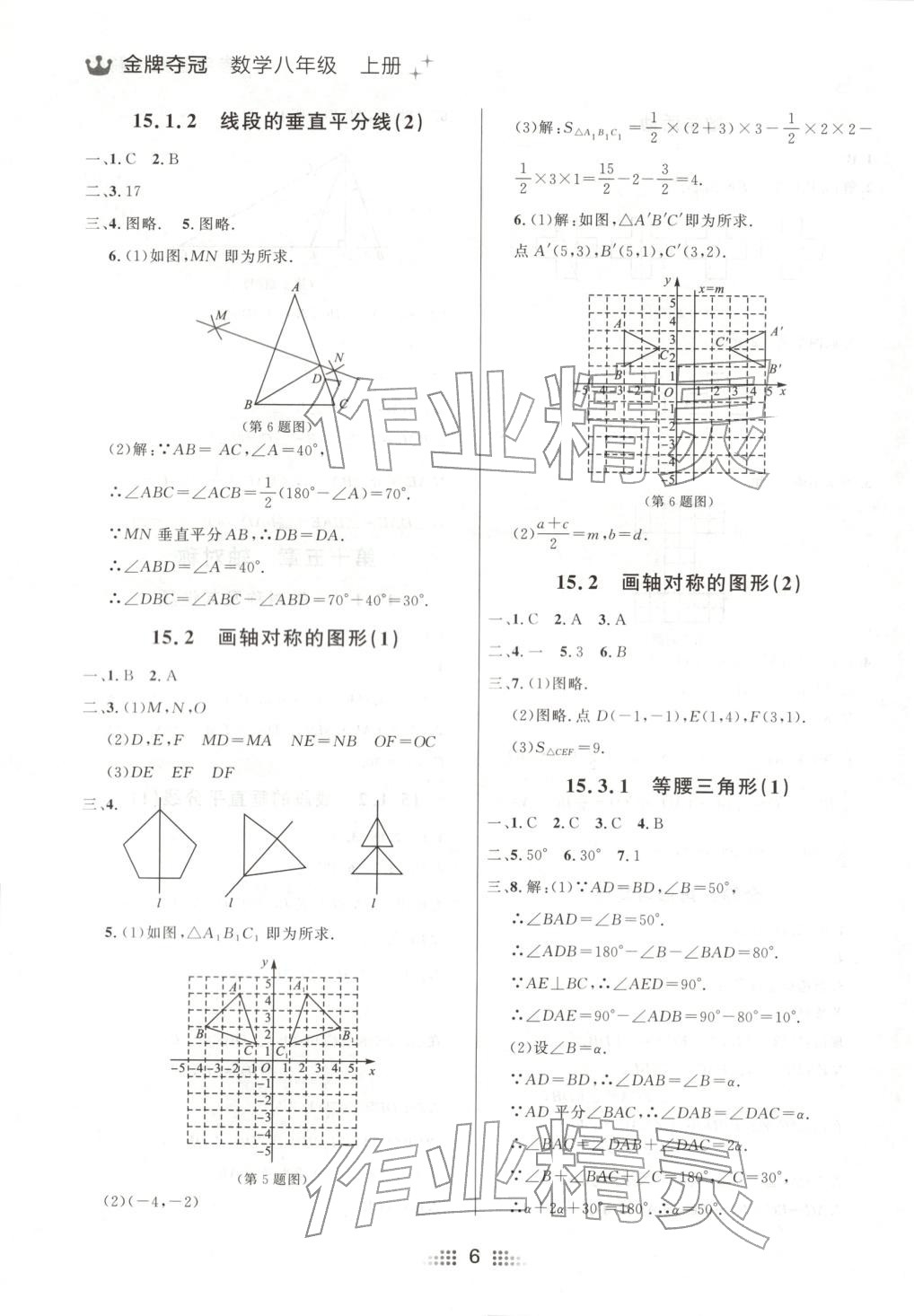 2025年点石成金金牌夺冠八年级数学上册人教版辽宁专版&nbsp;参考答案第6页