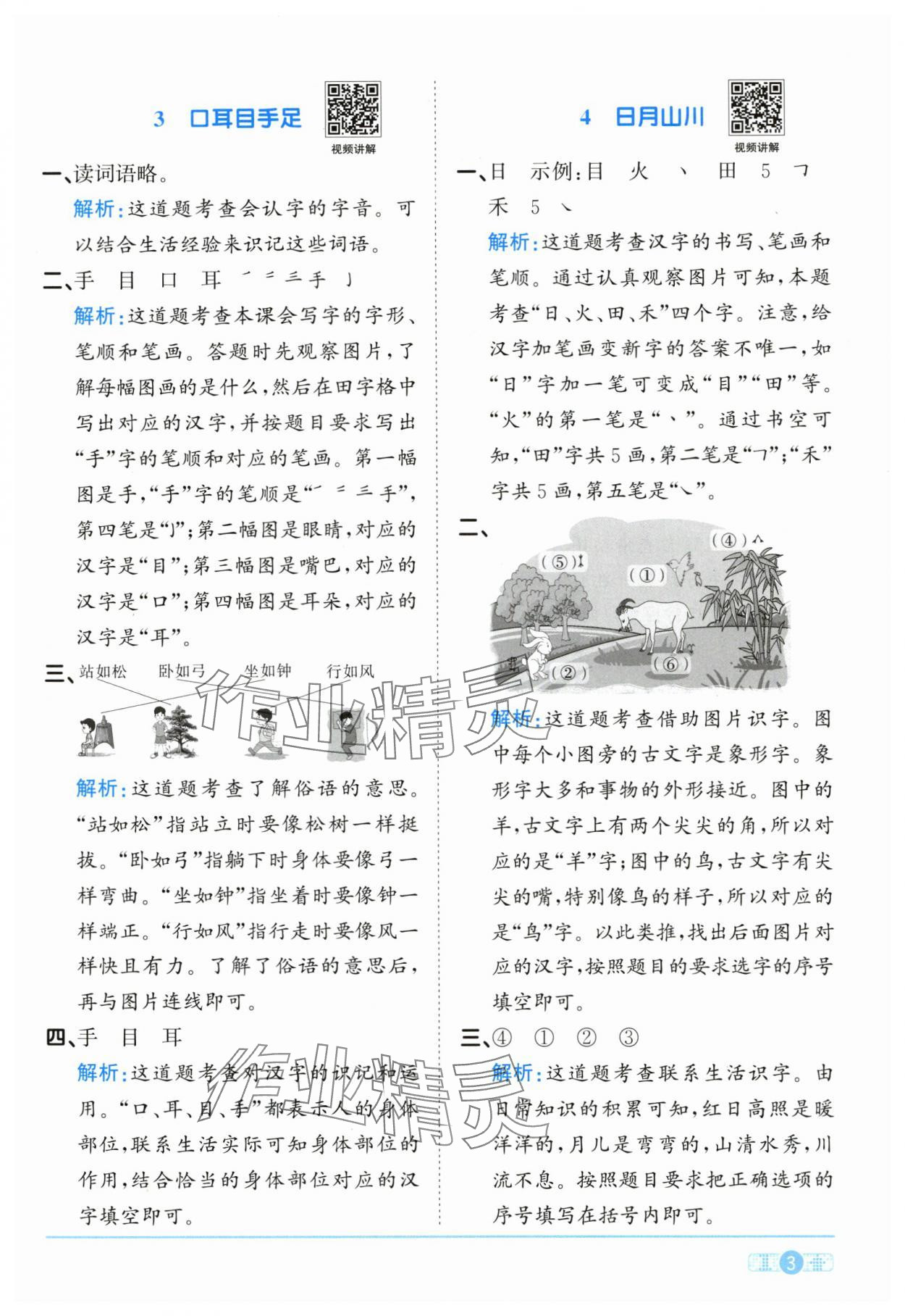 2025年阳光同学课时全优训练一年级语文上册人教版浙江专版&nbsp;参考答案第3页
