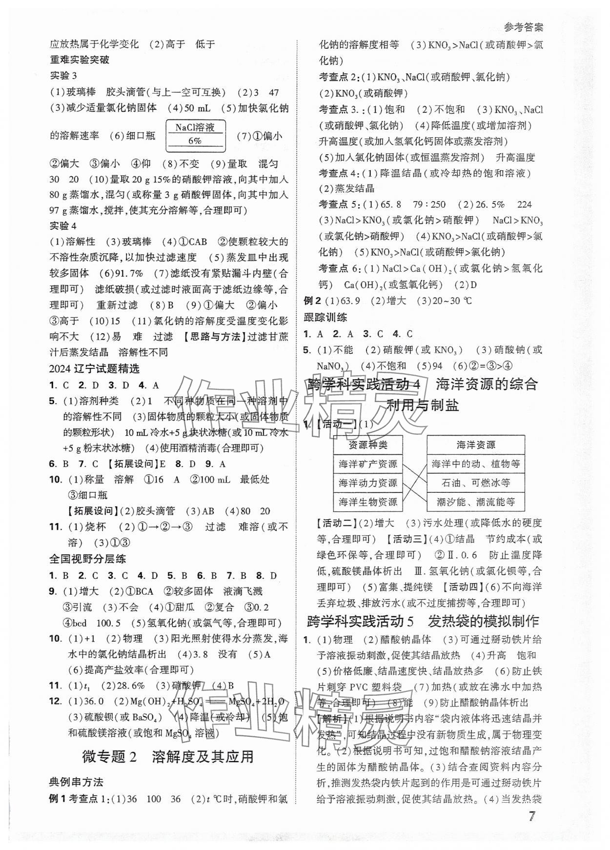 2025年萬唯中考試題研究化學(xué)人教版遼寧專版 參考答案第7頁