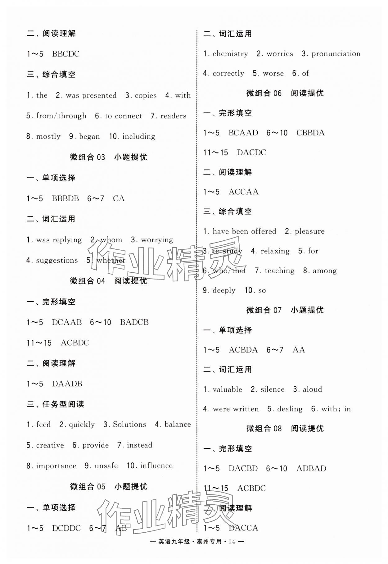 2025年學(xué)霸組合訓(xùn)練九年級英語全一冊譯林版泰州專版&nbsp;參考答案第4頁