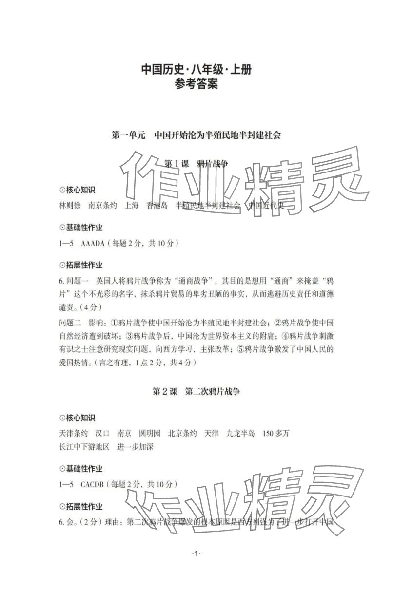 2025年知识与能力训练八年级历史上册人教版 参考答案第1页