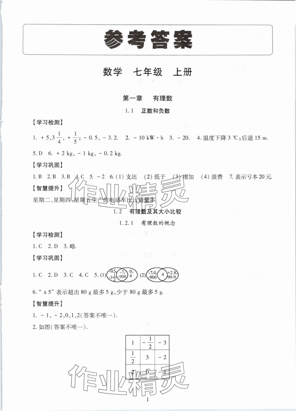 2025年智慧学习明天出版社七年级数学上册人教版 第1页