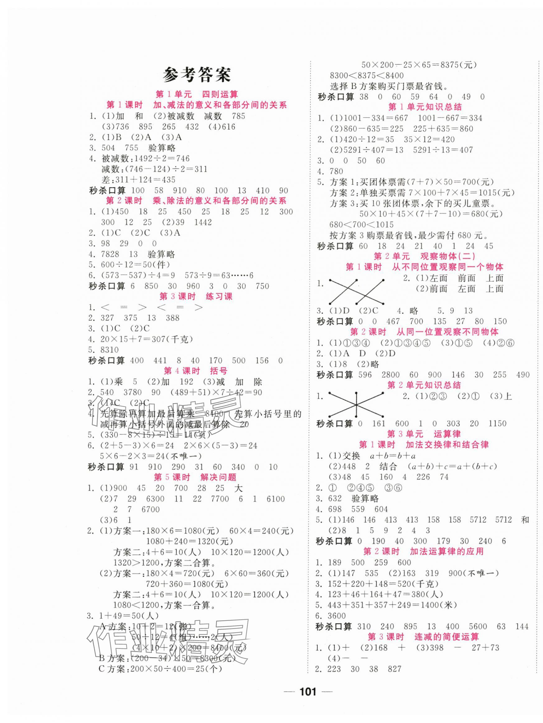 2025年奪冠新課堂隨堂練測(cè)四年級(jí)數(shù)學(xué)下冊(cè)人教版 第1頁(yè)