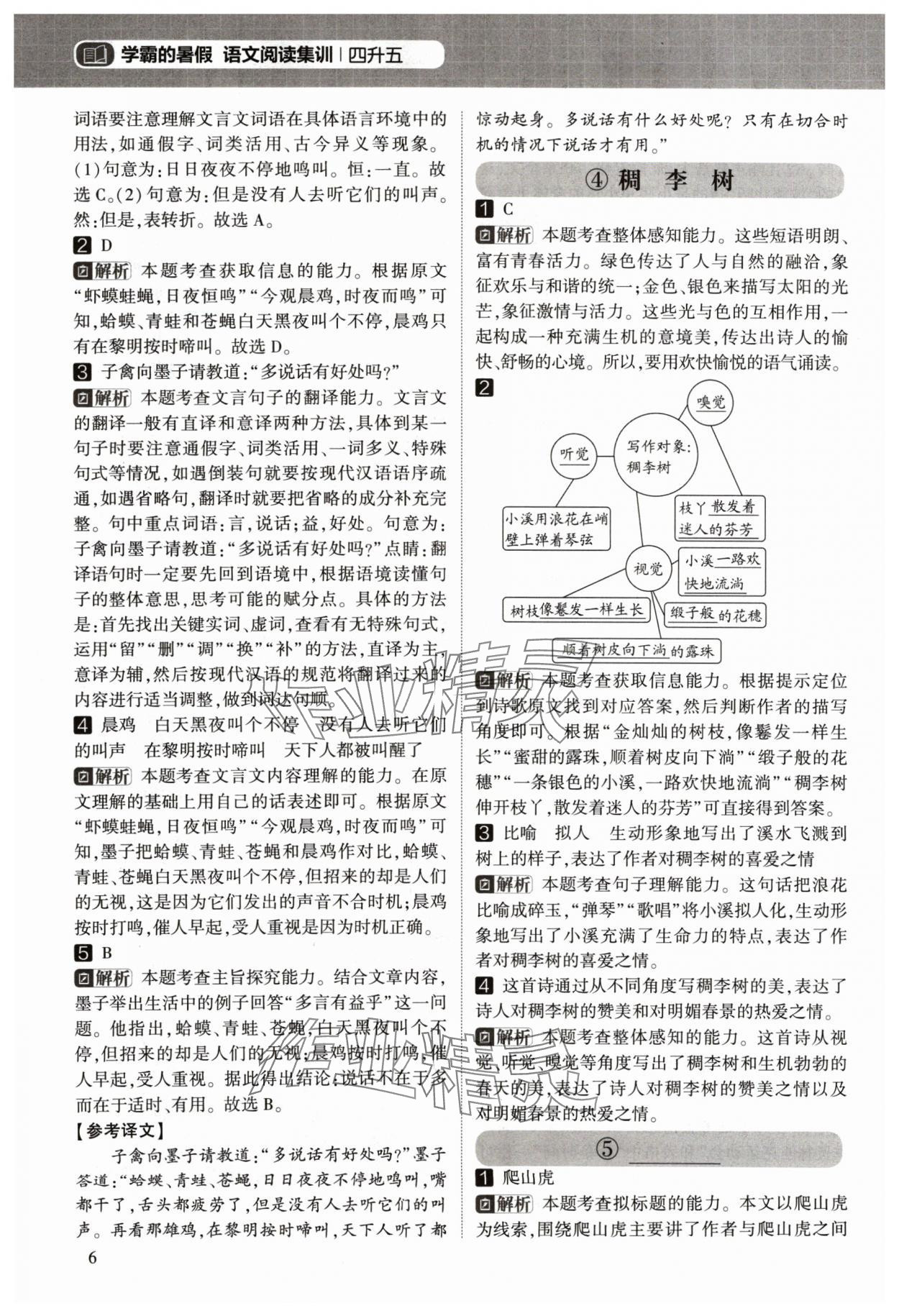 2024年學霸的暑假閱讀集訓四升五語文 參考答案第6頁