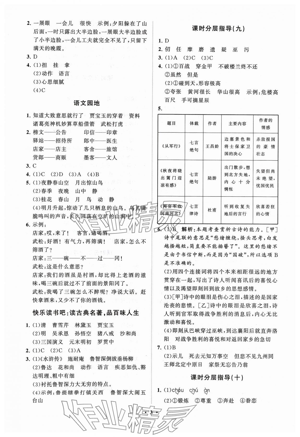 2024年同步练习册分层指导五年级语文下册人教版五四制 参考答案第3页