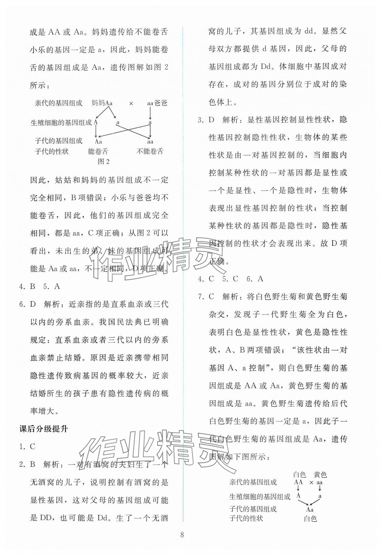 2025年同步輕松練習(xí)八年級(jí)生物下冊(cè)人教版 參考答案第7頁
