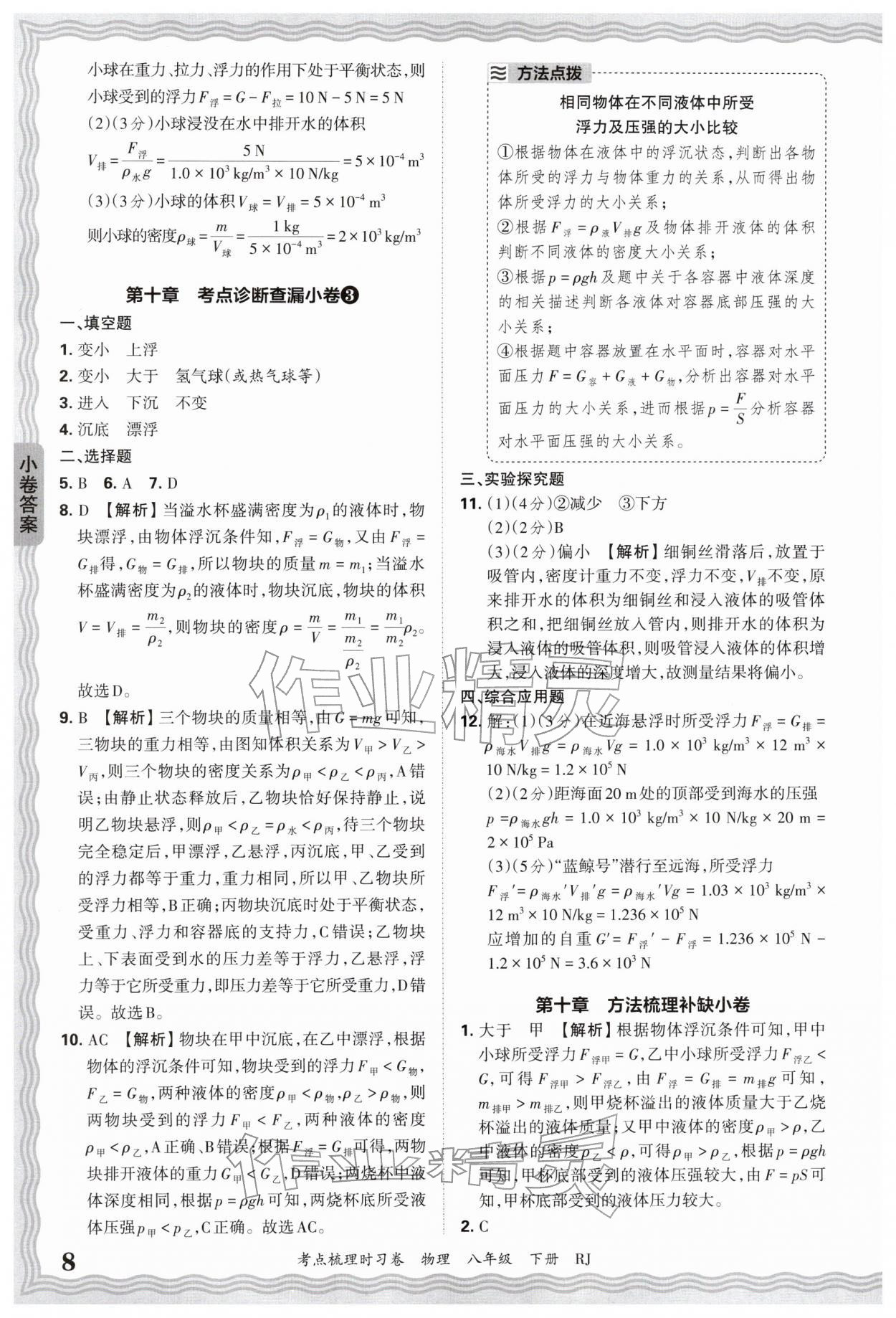 2026年王朝霞考点梳理时习卷八年级物理下册人教版&nbsp;第8页