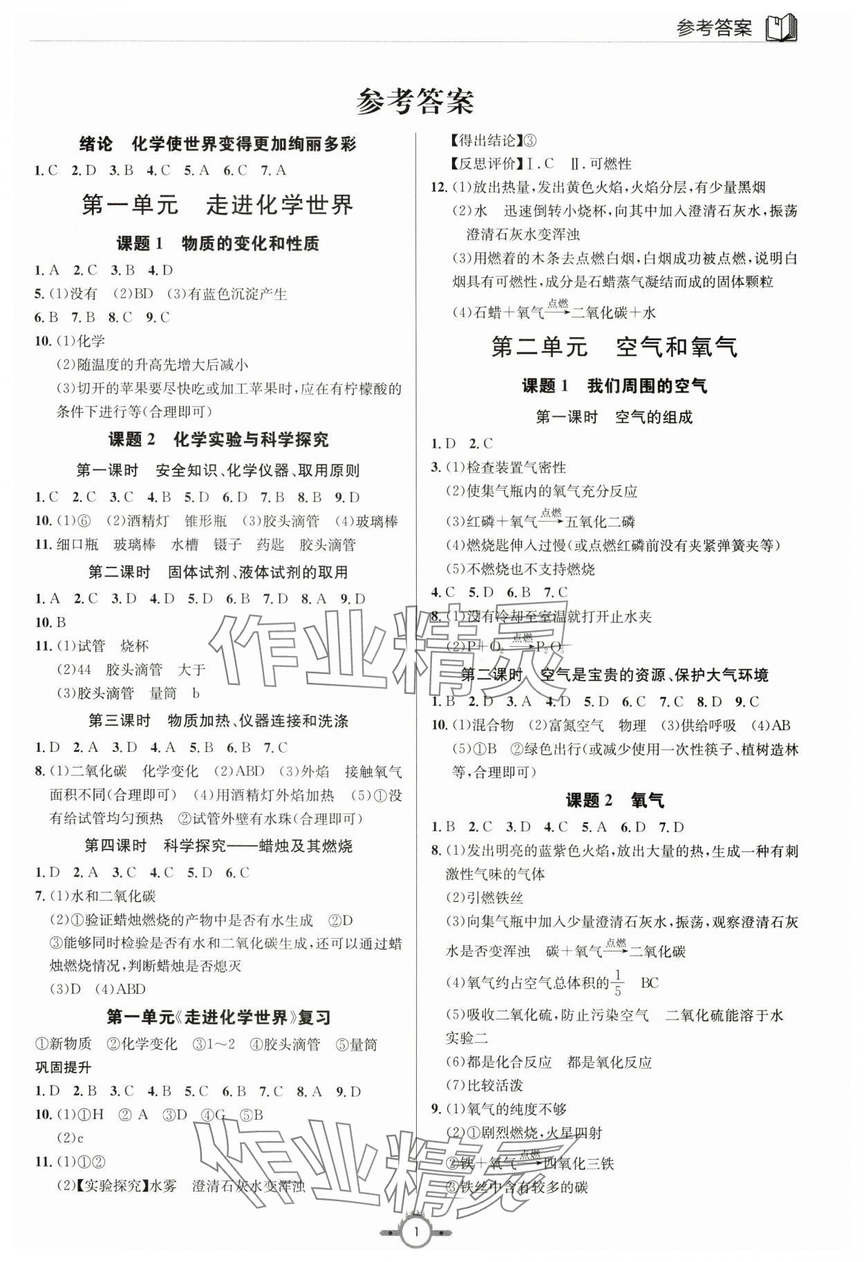 2025年广东名师讲练通九年级化学上册人教版深圳专版 第1页