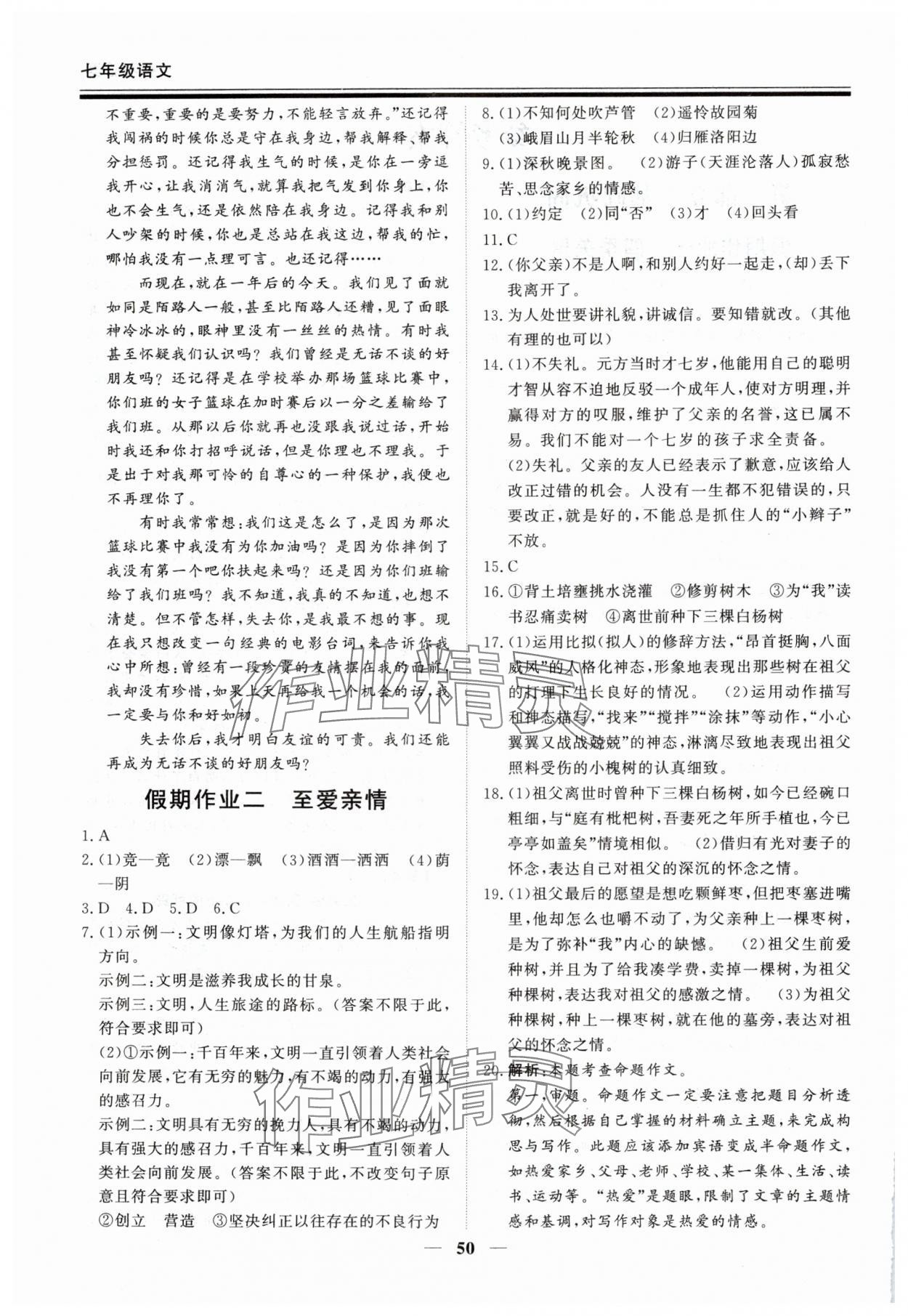 2025年新思維假期作業(yè)給力必刷題七年級語文人教版 第2頁