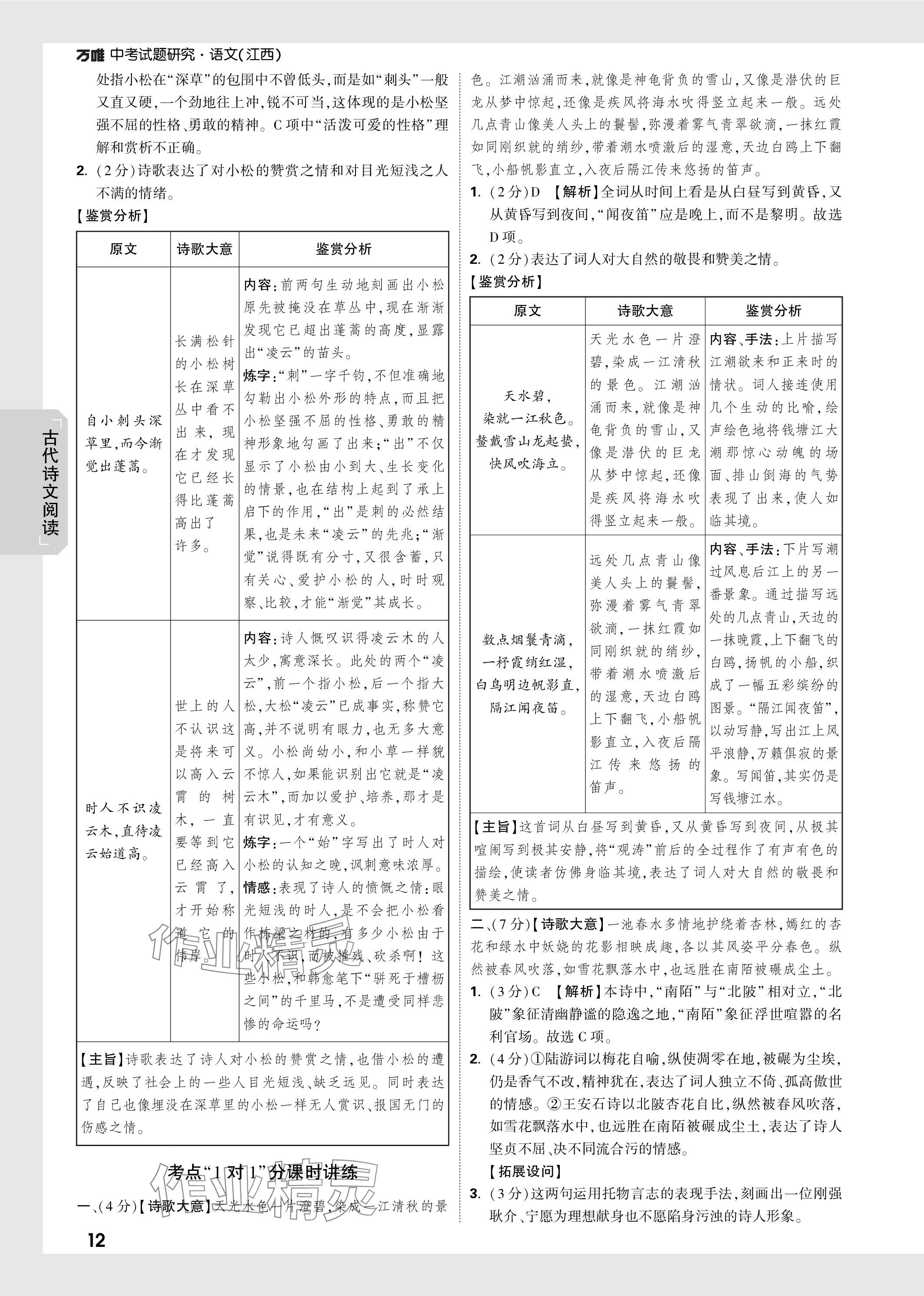 2024年萬唯中考試題研究語文江西專版 參考答案第11頁