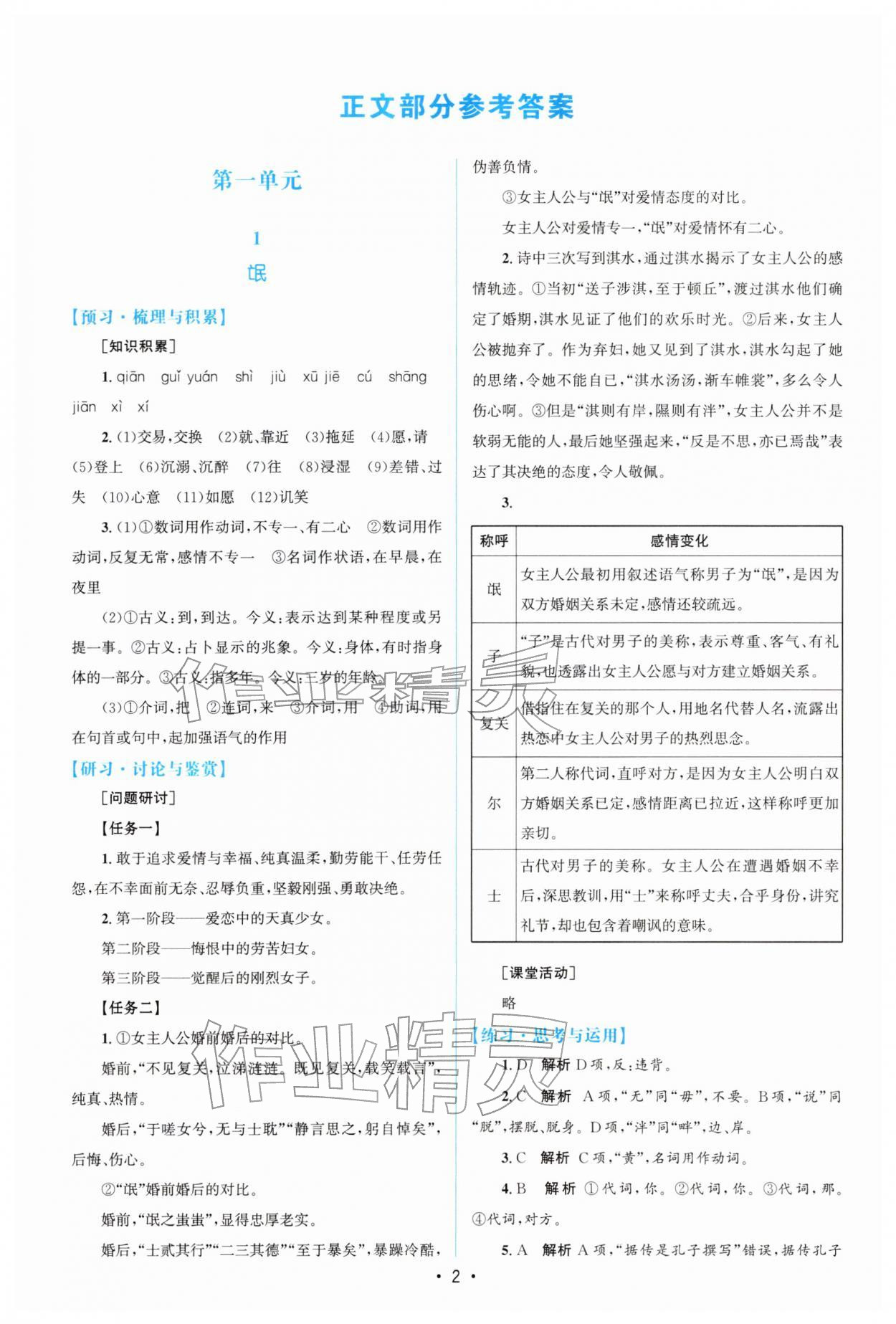 2026年高中同步测控优化设计高中语文选择性必修下册人教版增强版&nbsp;参考答案第1页