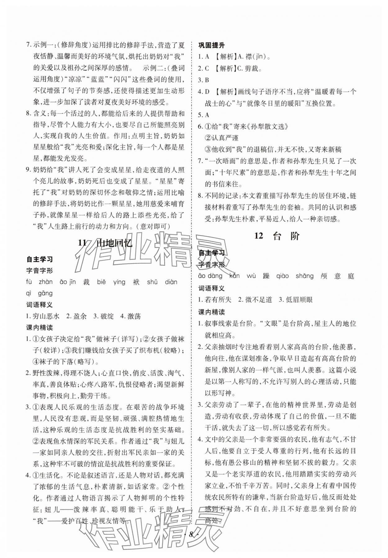 2025年本土攻略七年級語文下冊人教版云南專版 參考答案第8頁