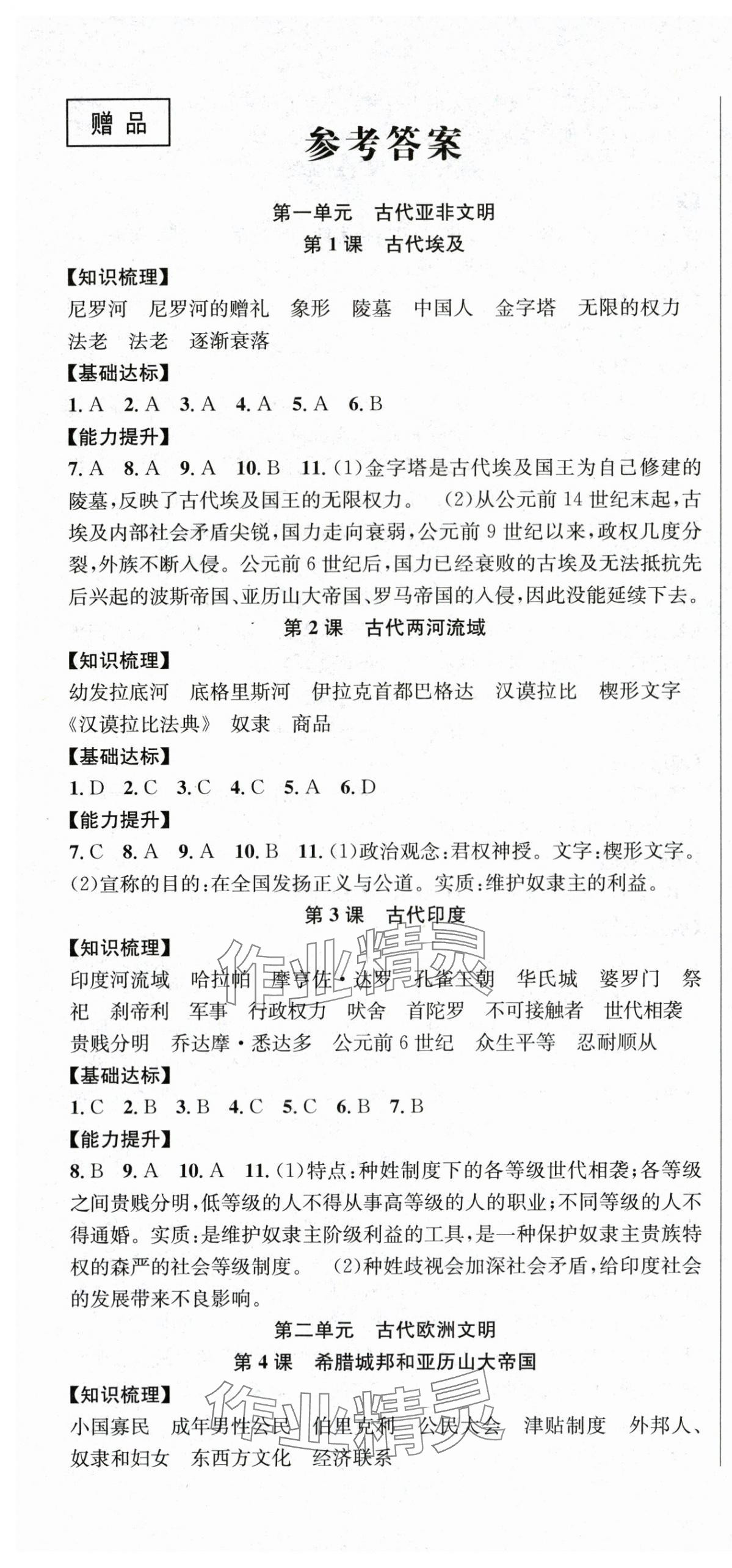 2025年课时夺冠九年级历史上册人教版 第1页