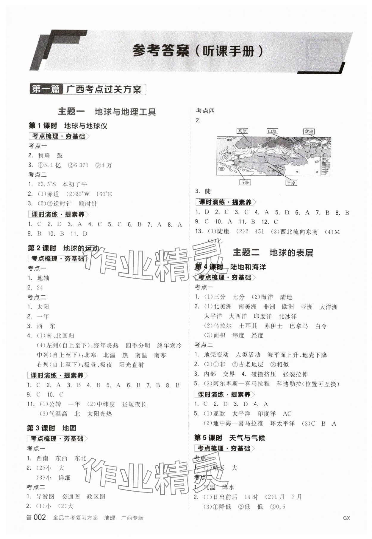 2025年全品中考復(fù)習(xí)方案地理廣西專版 參考答案第1頁