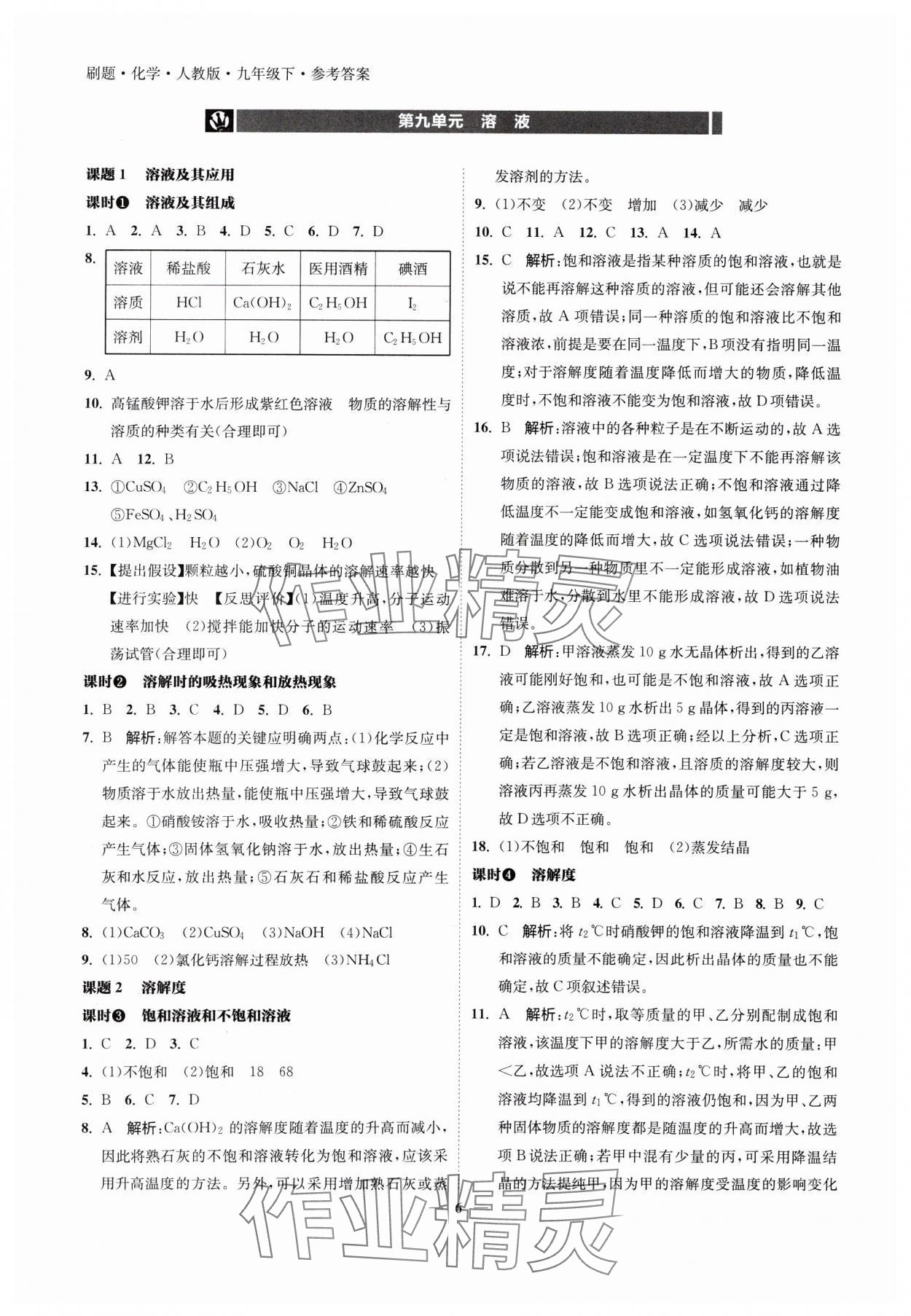 2025年北大绿卡刷题九年级化学下册人教版 参考答案第6页