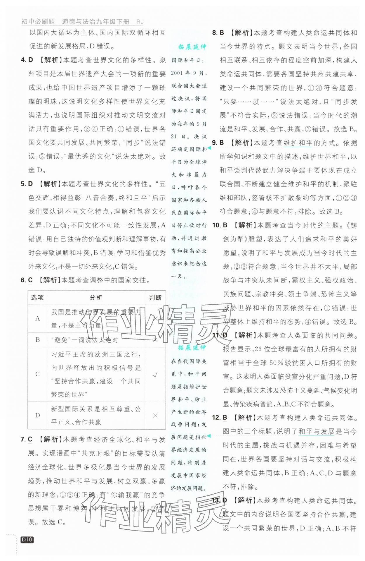 2025年初中必刷題九年級道德與法治下冊人教版 參考答案第10頁