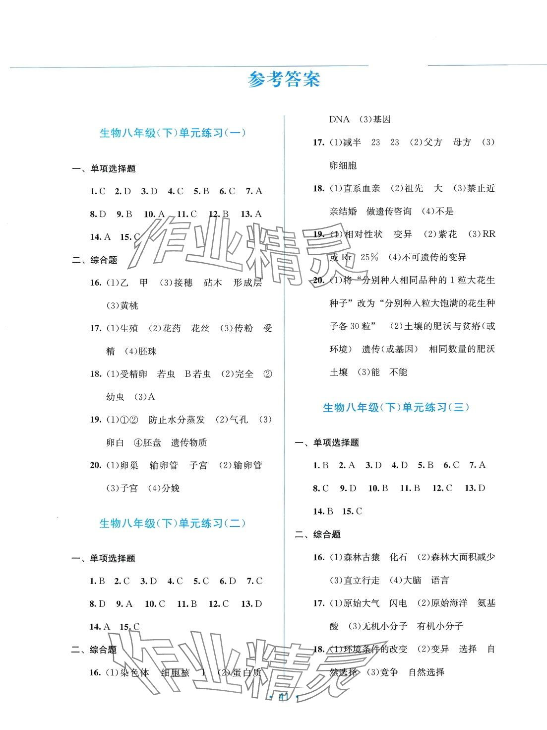 2024年全程检测单元测试卷八年级生物下册冀教版C 第1页