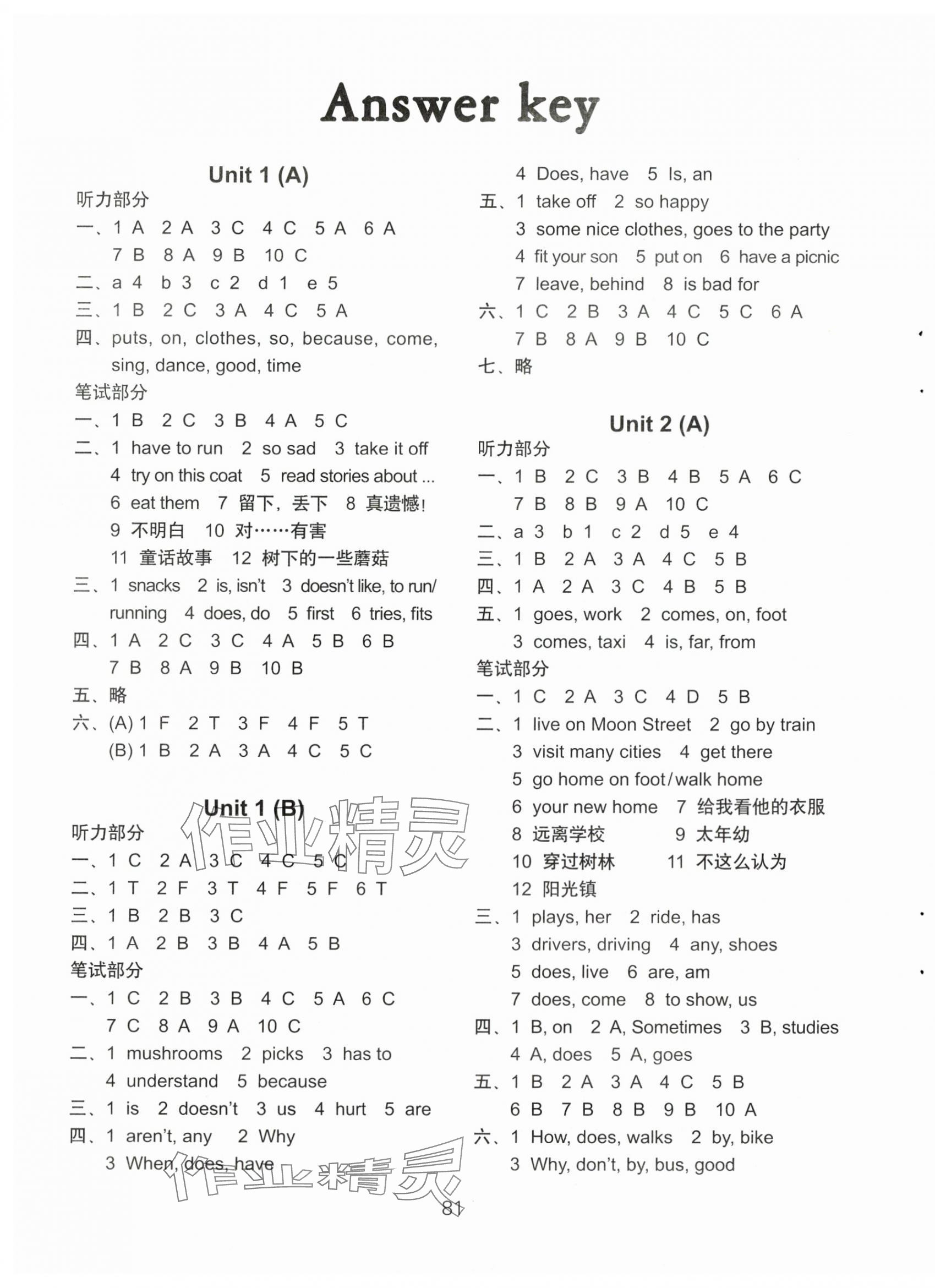 2025年课课练小学英语AB卷五年级英语下册译林版优化版 参考答案第1页