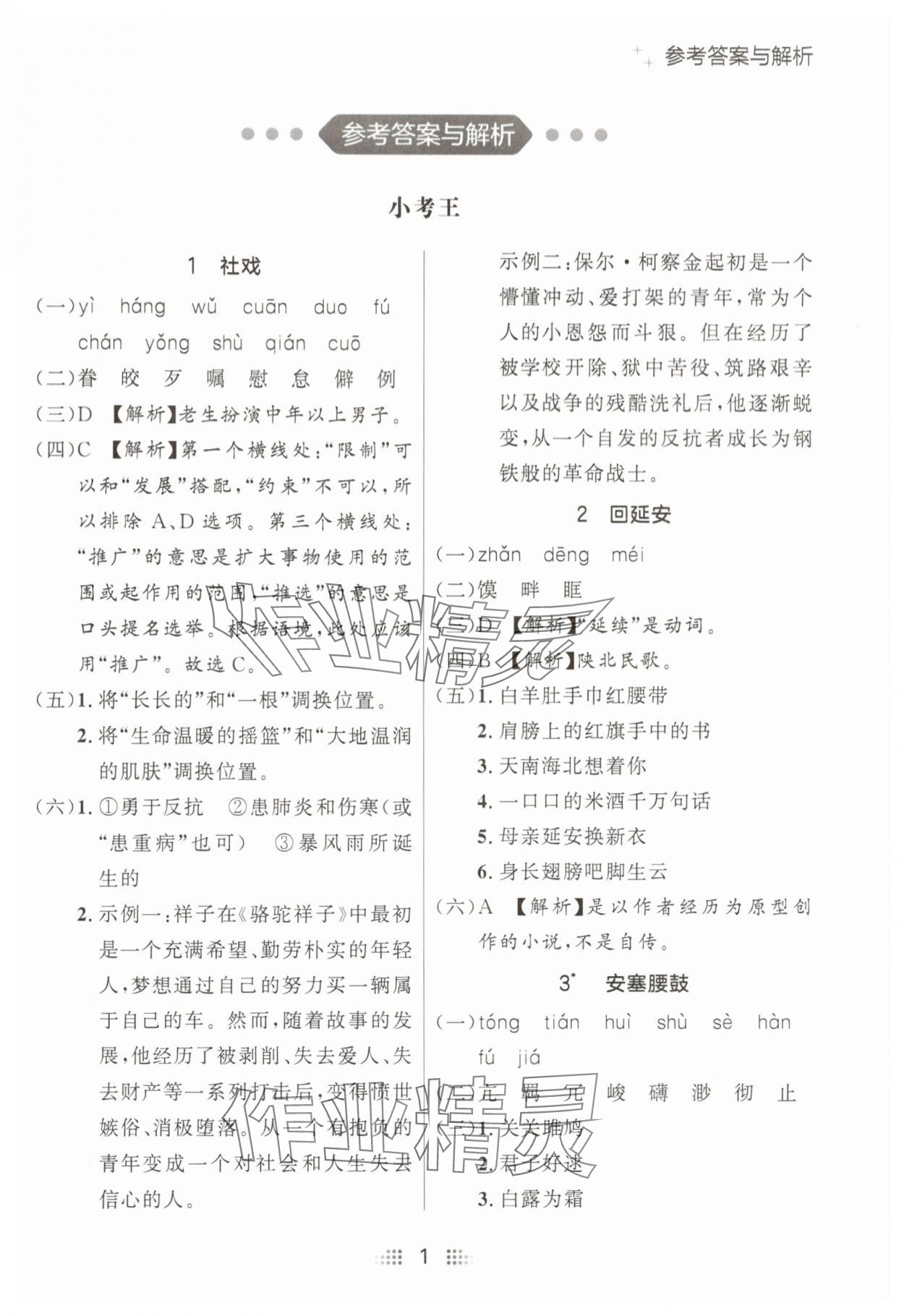 2025年點(diǎn)石成金金牌奪冠八年級(jí)語文下冊(cè)人教版遼寧專版 參考答案第1頁