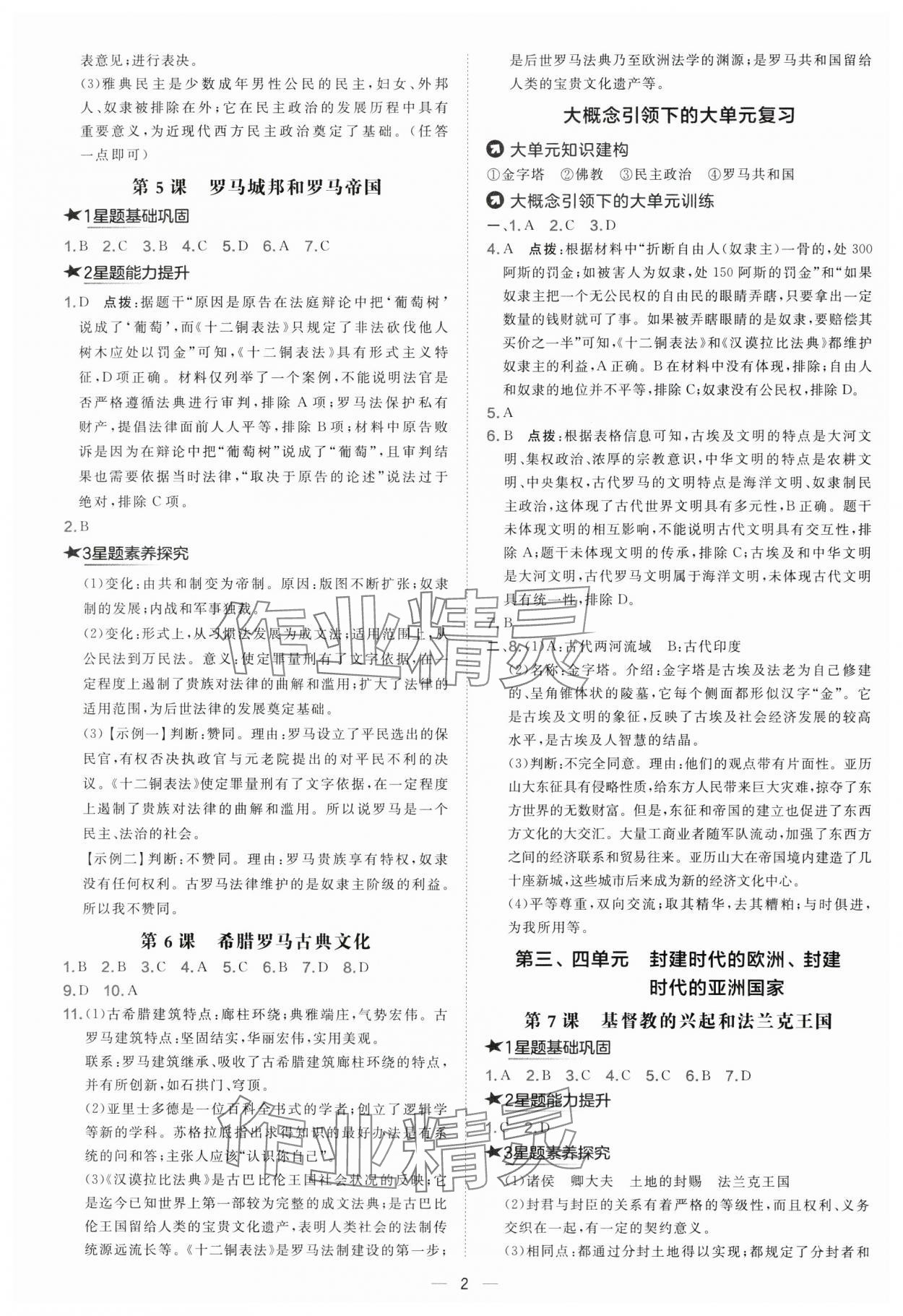 2025年点拨训练九年级历史上册人教版 参考答案第2页