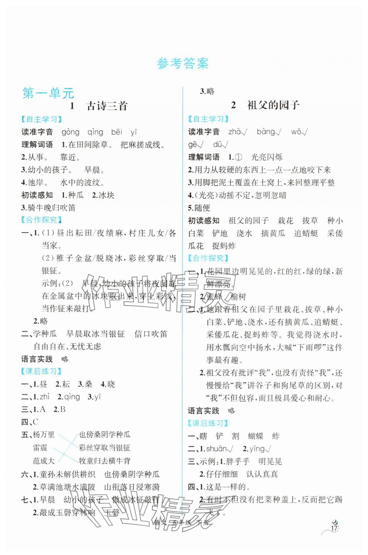 2025年人教金學(xué)典同步解析與測(cè)評(píng)五年級(jí)語(yǔ)文下冊(cè)人教版云南專版 第1頁(yè)