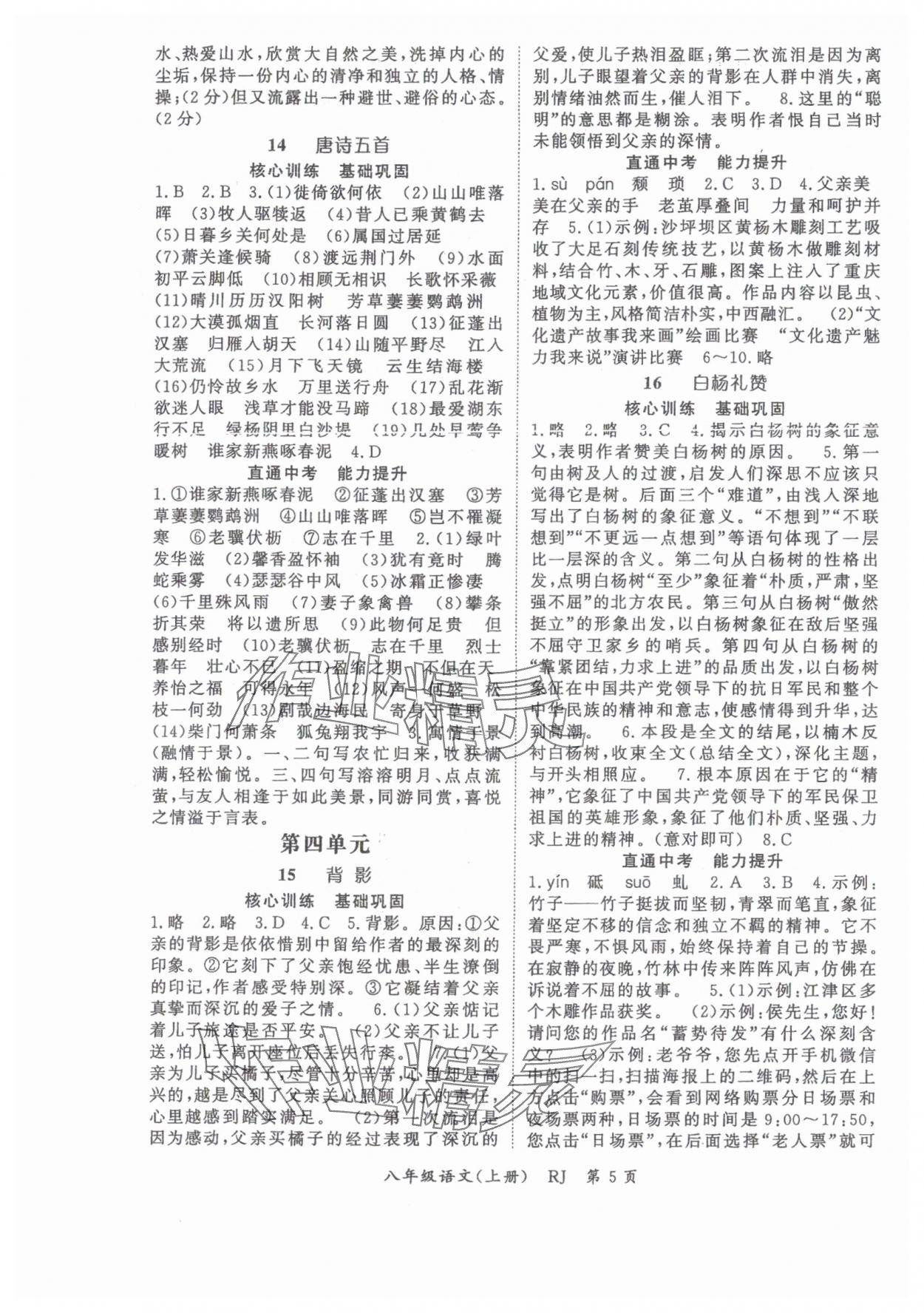 2025年启航新课堂八年级语文上册人教版 参考答案第5页