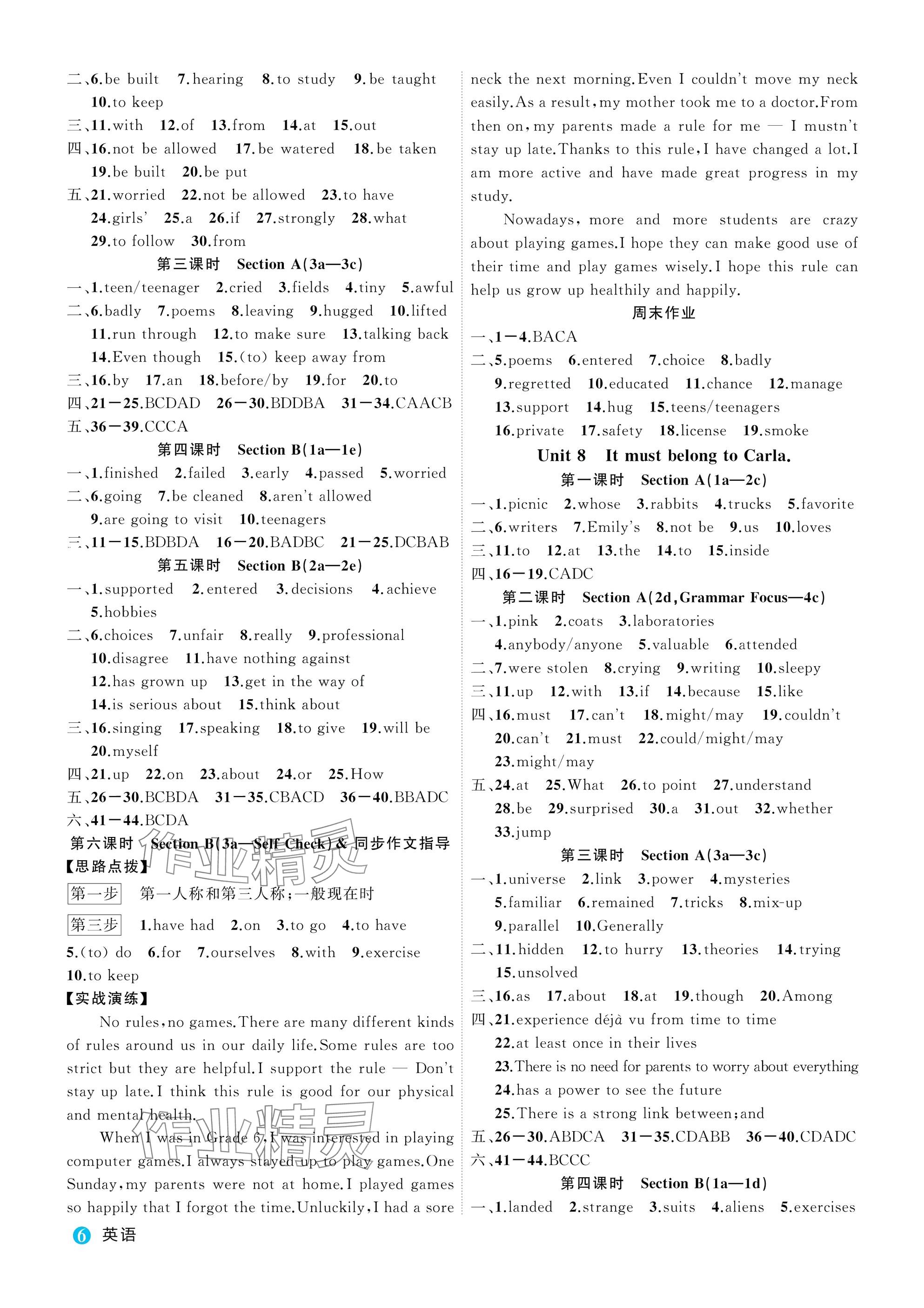 2025年名师面对面学科素养评价九年级英语全一册人教版&nbsp;参考答案第6页