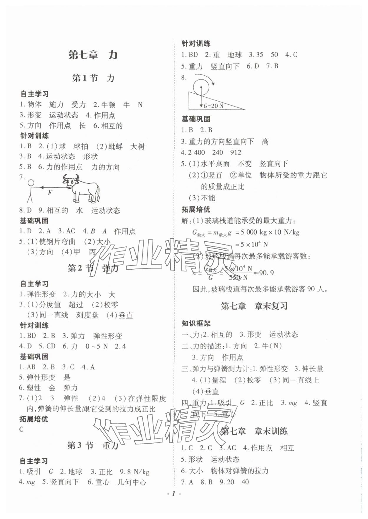 2024年本土攻略八年级物理下册人教版 参考答案第1页