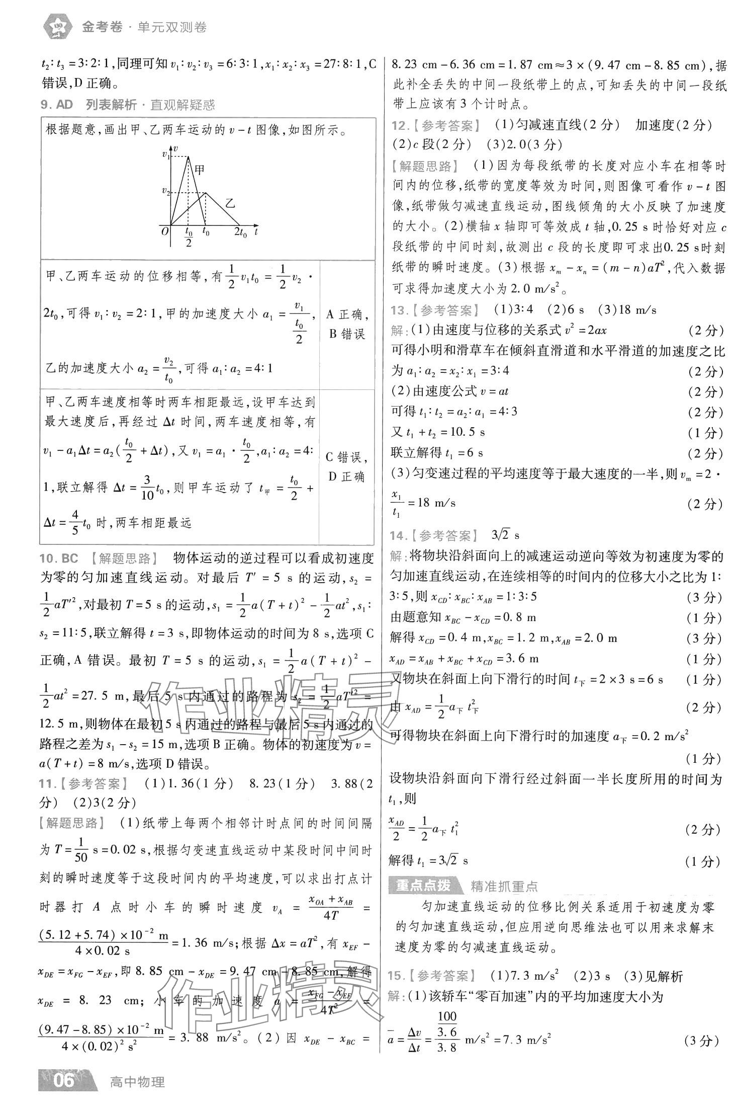 2024年金考卷活頁題選高中物理必修第一冊人教版 第8頁