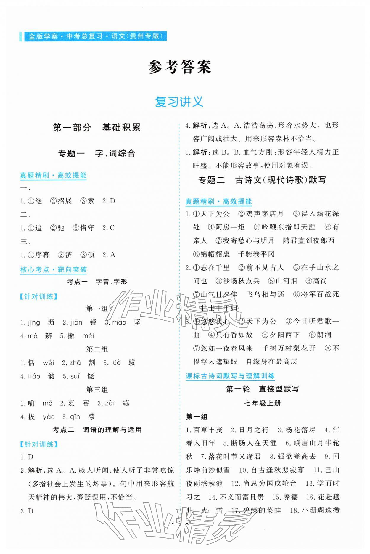 2026年金版学案中考总复习语文贵州专版&nbsp;第1页