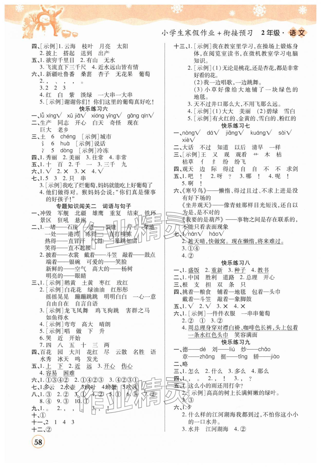 2026年小学生寒假作业加衔接预习二年级语文&nbsp;第2页