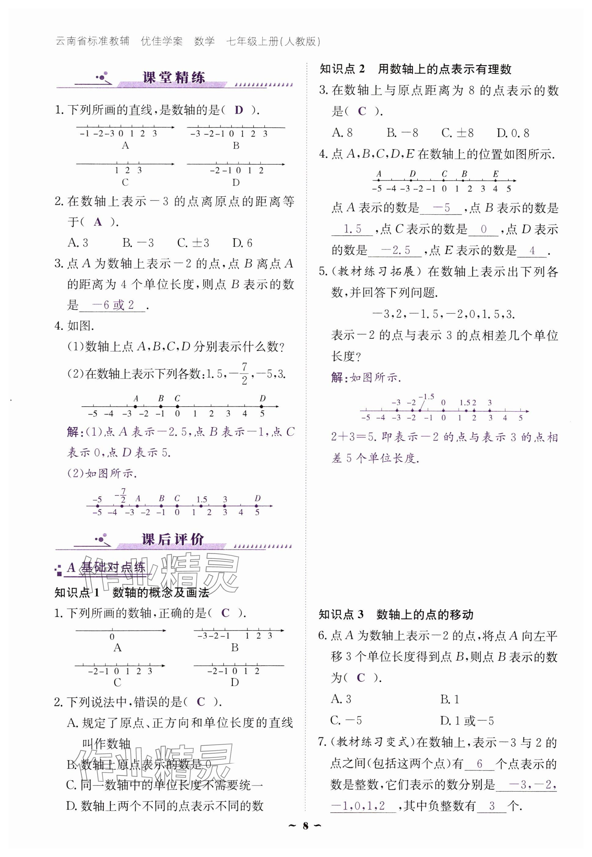 2024年云南省標(biāo)準(zhǔn)教輔優(yōu)佳學(xué)案七年級(jí)數(shù)學(xué)上冊(cè)人教版 參考答案第8頁(yè)