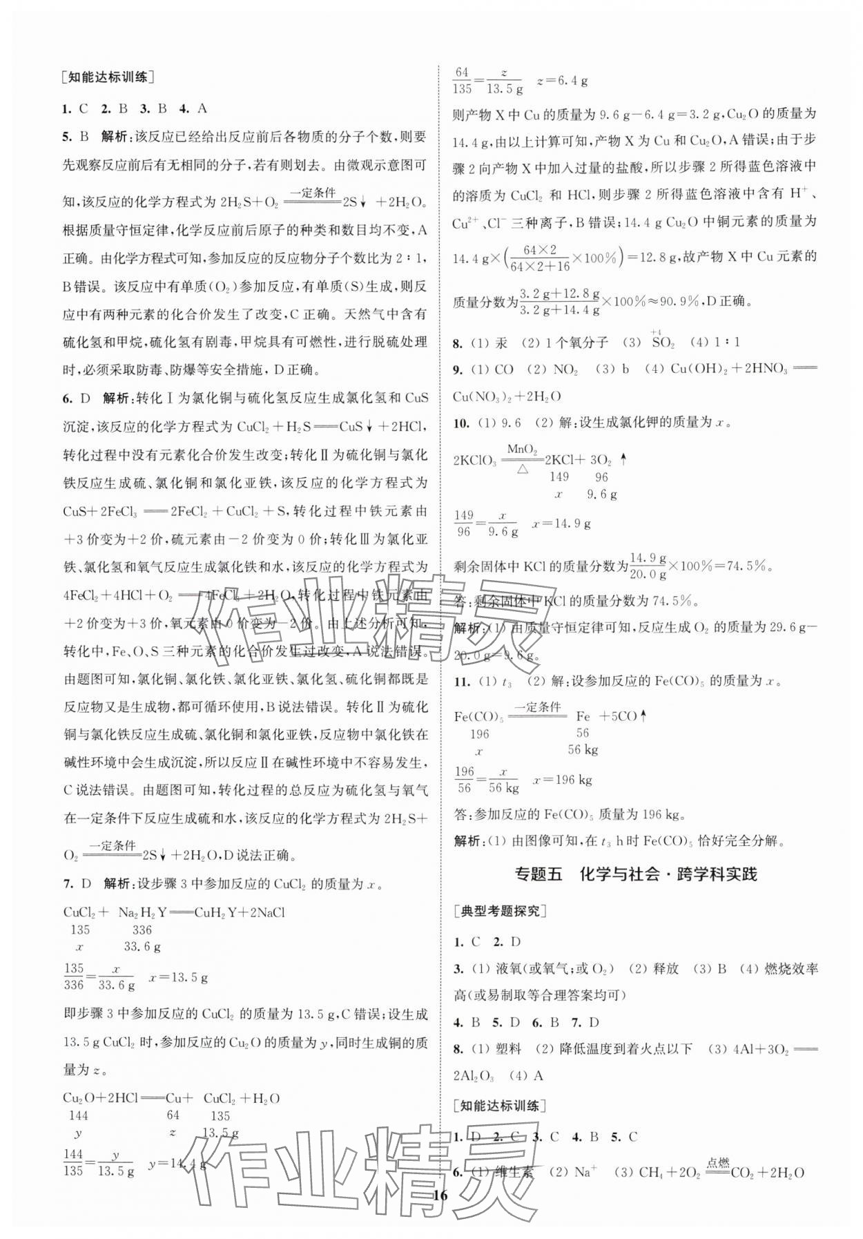 2025年通城1典中考复习方略化学沪教版江苏专版 参考答案第15页