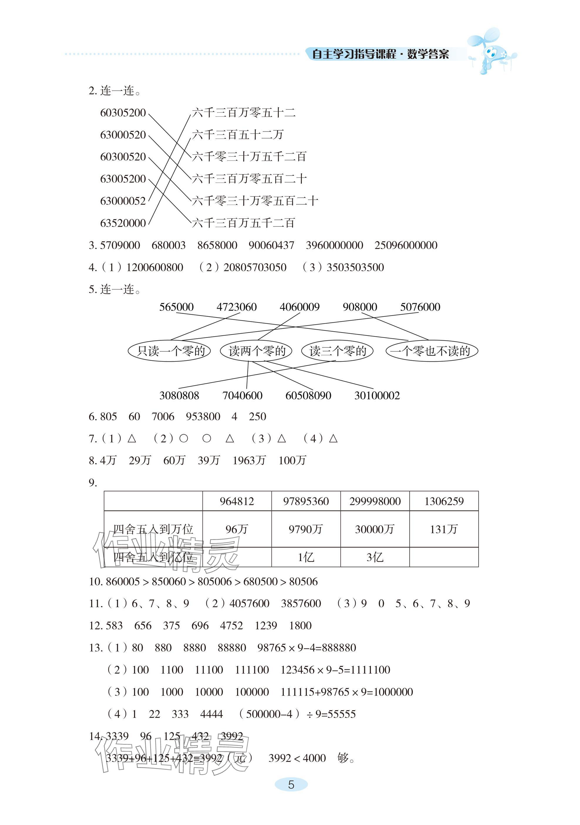 2024年自主學(xué)習(xí)指導(dǎo)課程四年級(jí)數(shù)學(xué)上冊(cè)人教版 參考答案第5頁(yè)