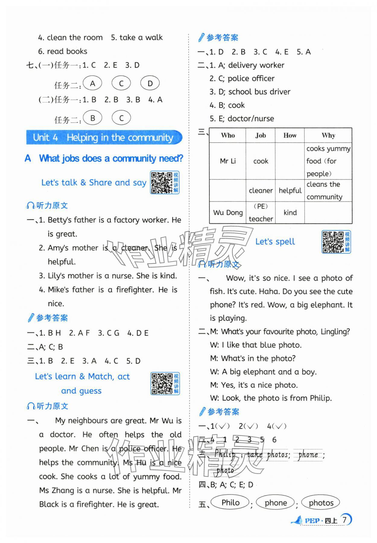 2025年陽光同學(xué)課時(shí)全優(yōu)訓(xùn)練四年級英語上冊人教版浙江專版 參考答案第7頁