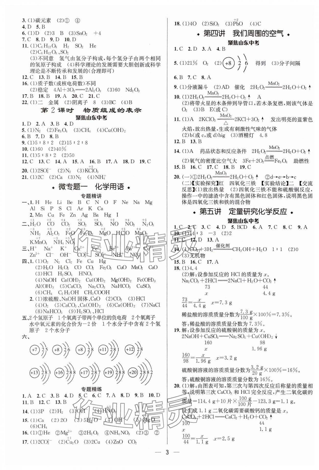 2024年中考對(duì)策化學(xué)魯教版 參考答案第3頁