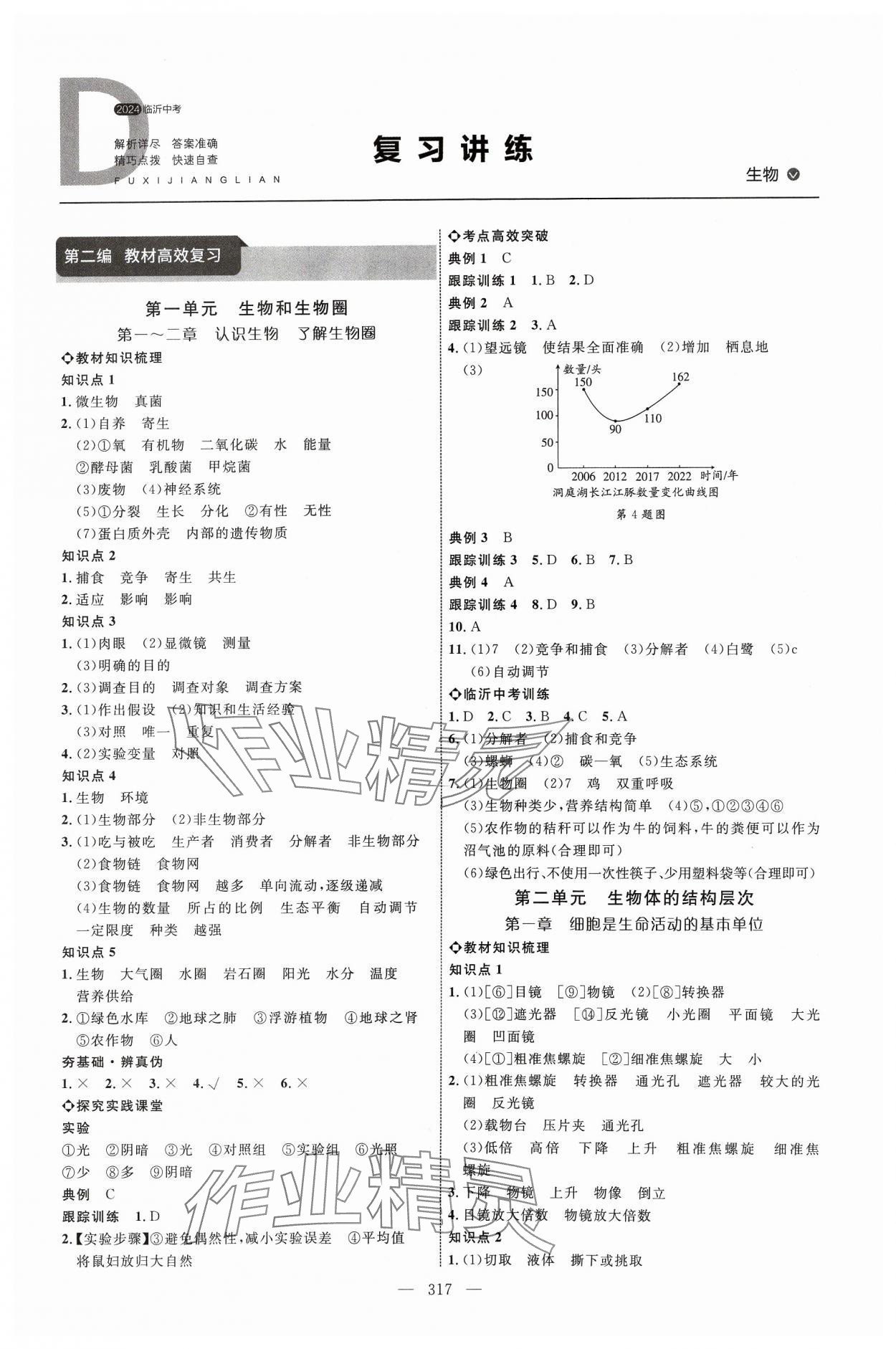 2024年全程导航初中总复习生物人教版临沂专版 参考答案第1页