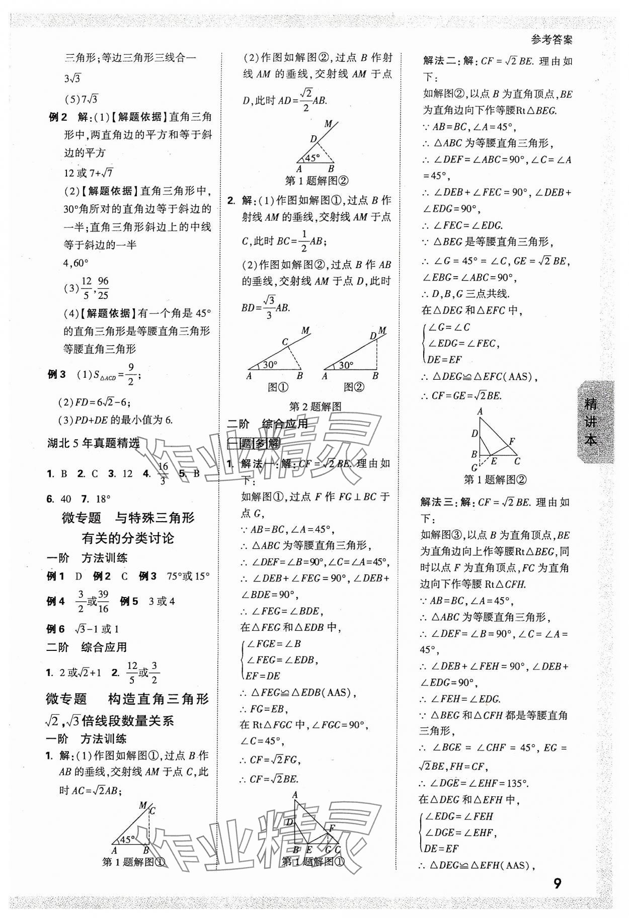 2024年万唯中考试题研究数学湖北专版 参考答案第9页