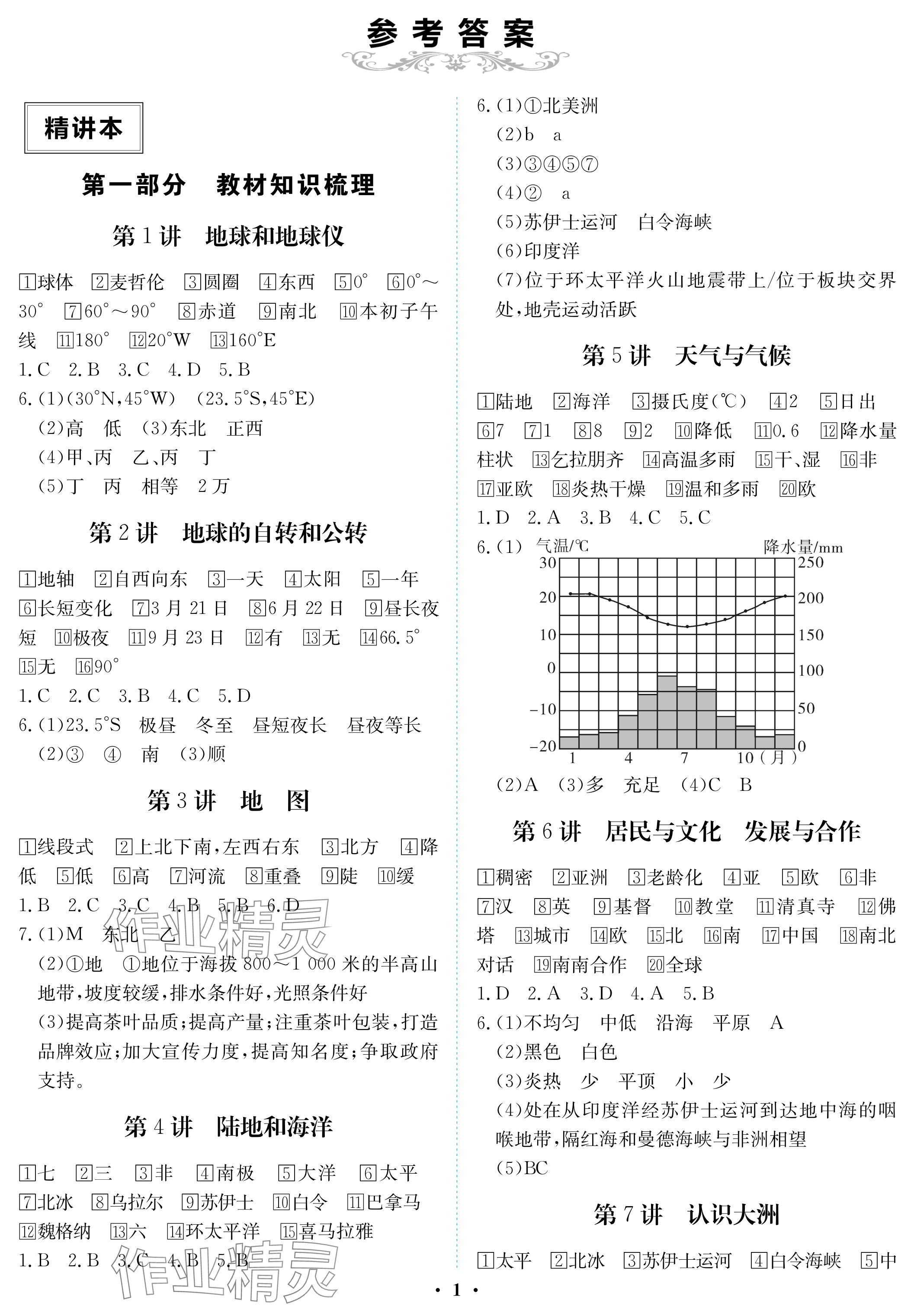 2024年中考復(fù)習(xí)指南長(zhǎng)江少年兒童出版社地理 參考答案第1頁